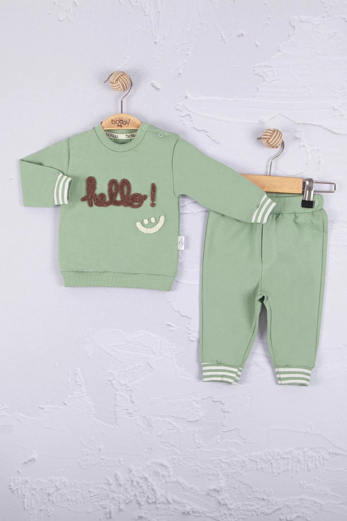 Shop58 Hello Nakışlı % 100 Pamuk 2'li Erkek Bebek Takım