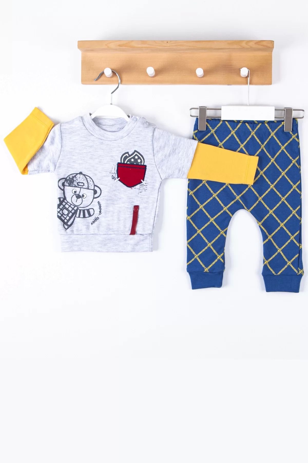 Shop58 Cep Bear Nakışlı % 100 Pamuklu 2'li Erkek Takım