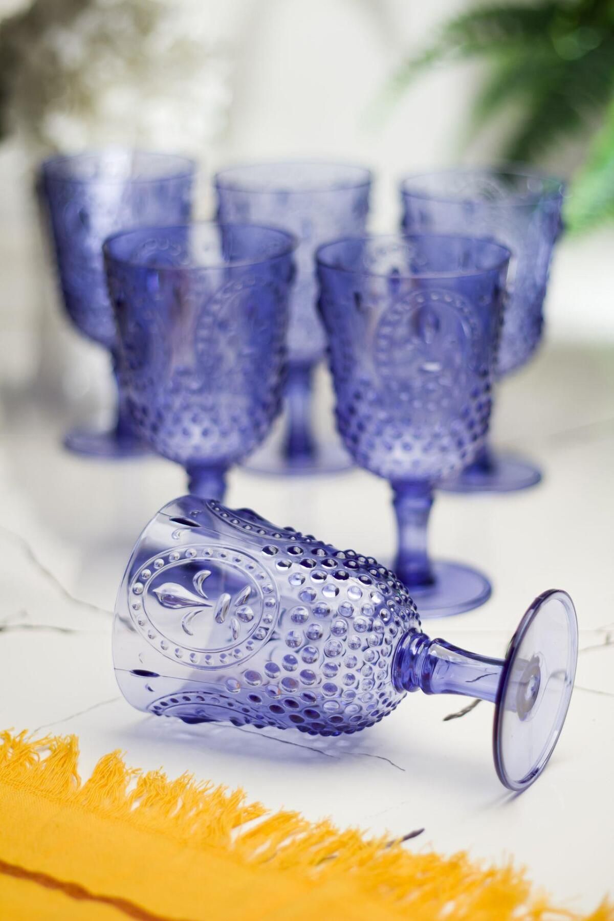 Shop58 Akrilik Mavi 6'lı Kadeh & Su Meşrubat Kahve Yanı Bardağı 450 ml ( Cam Değildir )