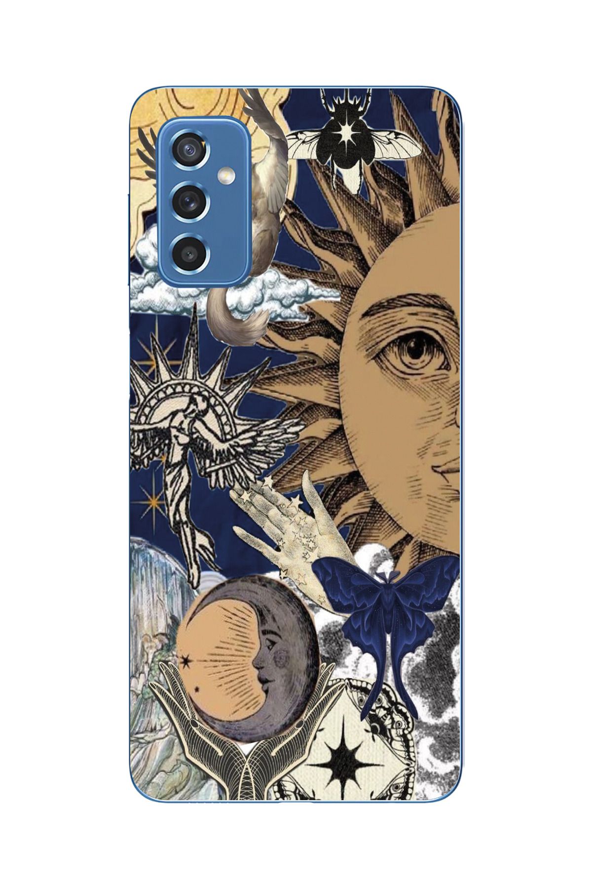moonset Samsung Galaxy M52 Uyumlu Güneş Kolaj Tasarımlı Baskılı Şeffaf Telefon Kılıfı