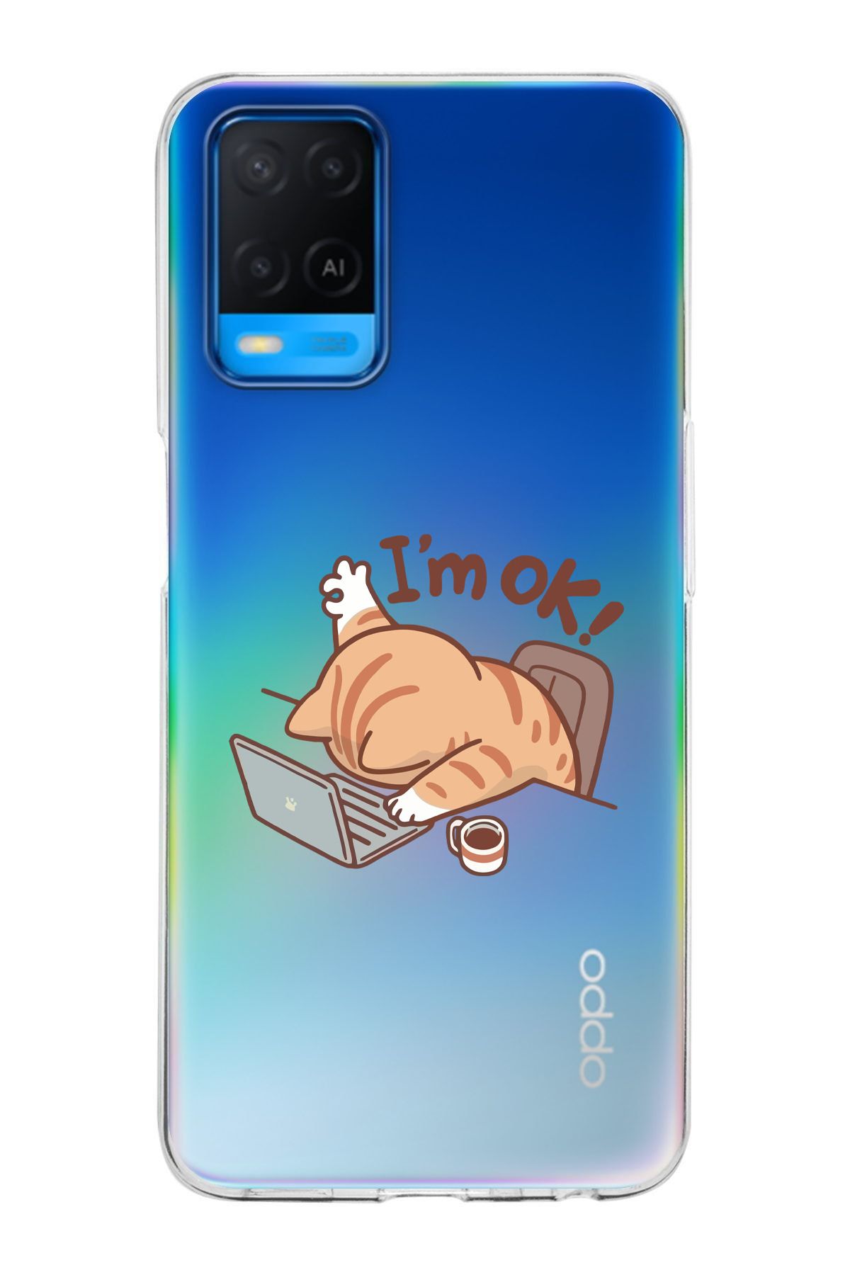 moonset Oppo A54 Uyumlu Sevimli Kedi Tasarımlı Baskılı Şeffaf Telefon Kılıfı