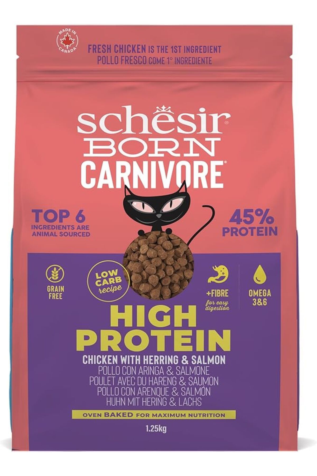 Schesir Born Carnivore Tavuklu Somonlu ve Ringa Balıklı Yetişkin Kedi Maması 1,25kg