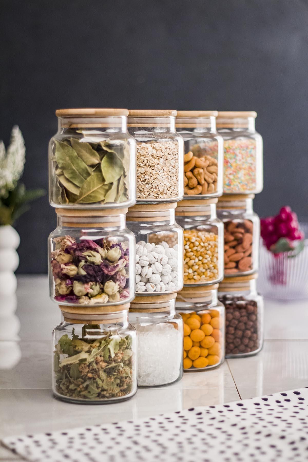 Shop58 12'Li Bambu Kapaklı Cam Kavanoz & Baharat Takımı & Baharatlık Seti 500 ML ( Vakum Kapak )