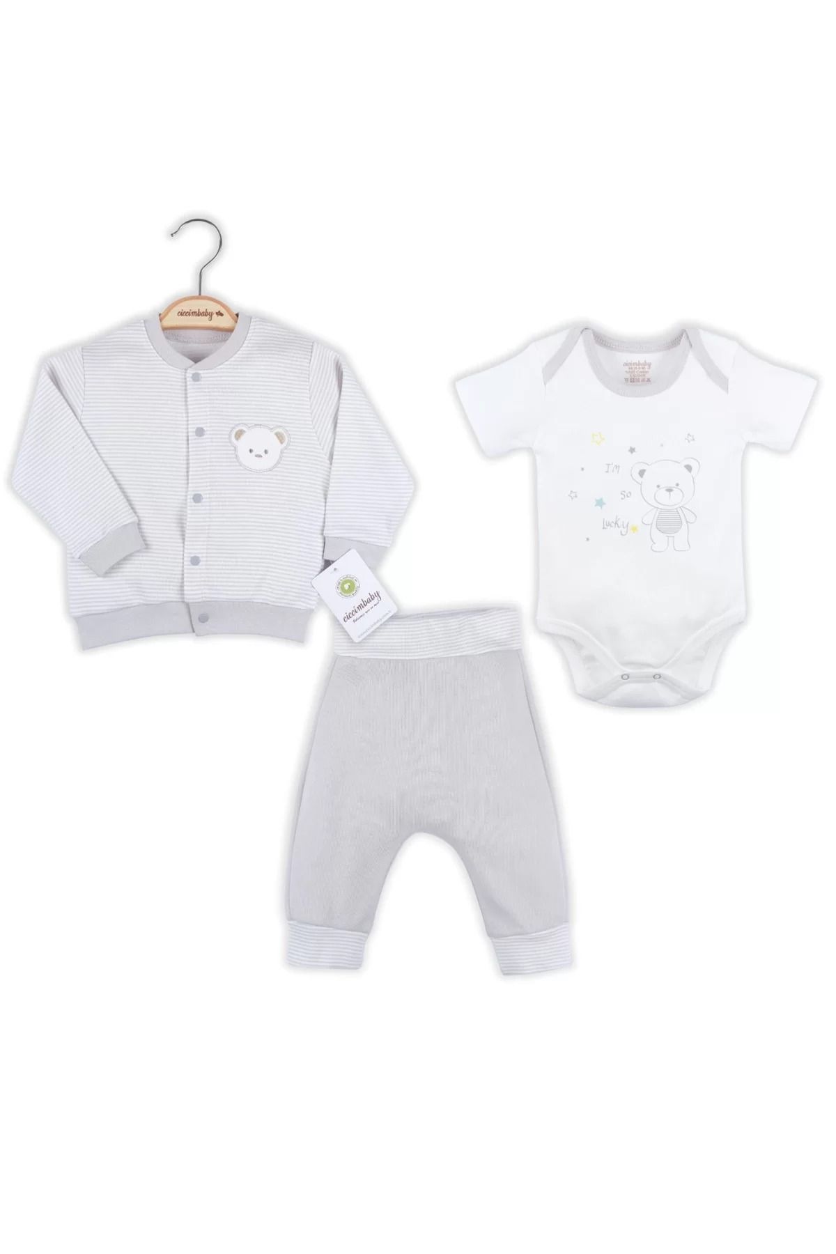 Shop58 Çizgili Bear Hırkalı % 100 Pamuk Erkek Bebek Takım
