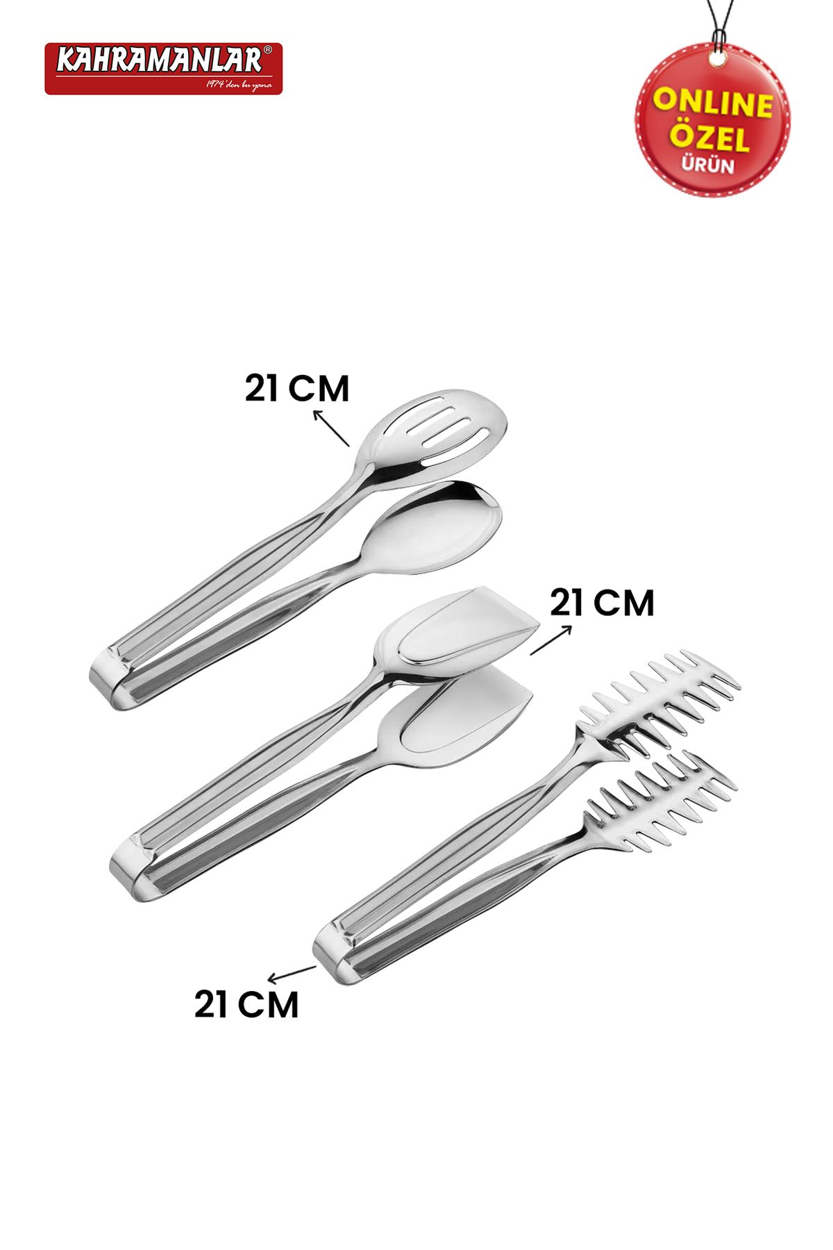 Kahramanlar-Demre 3-Piece Platinum Steel Grilled Salad Crepe Tongs Set 5