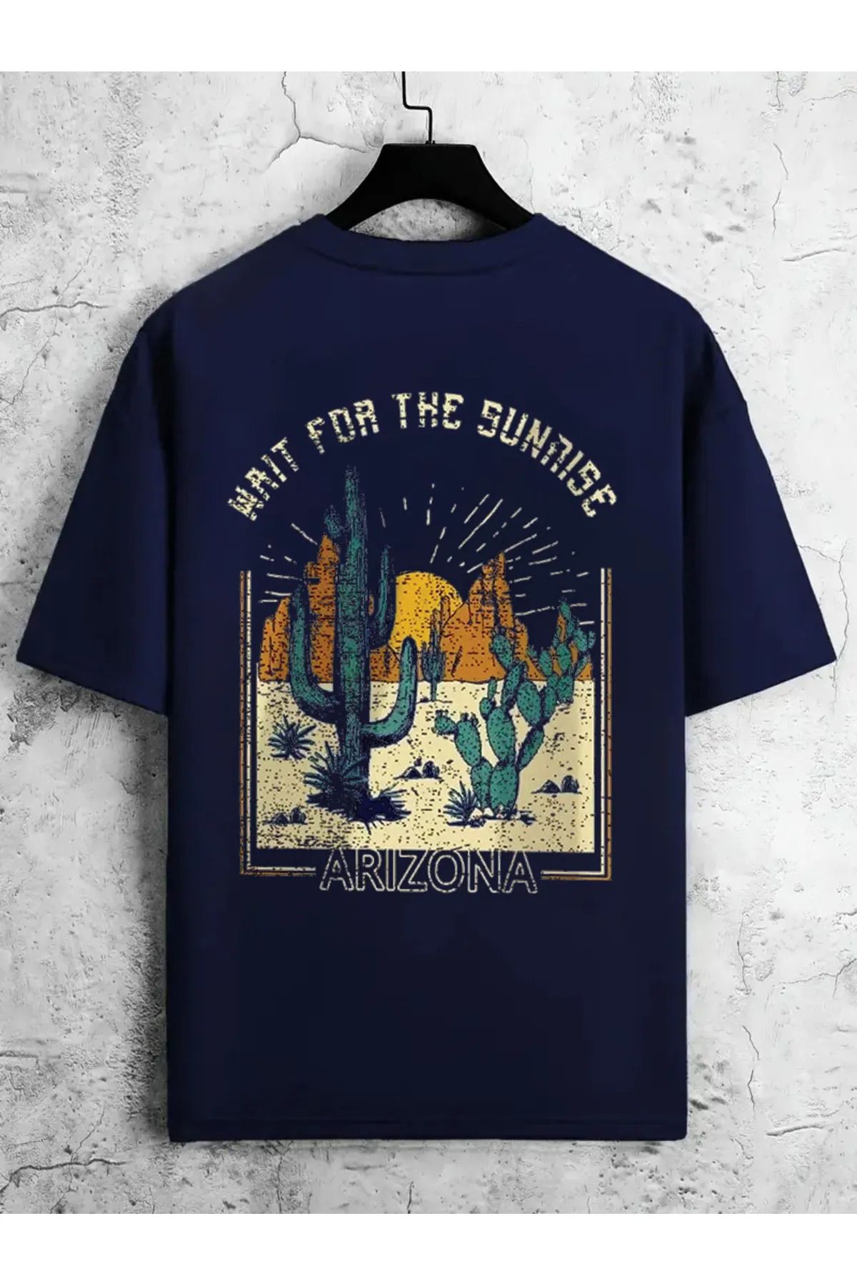 qavnas Unisex Arizona Baskılı Rahat Kesim Lacivert T-Shirt