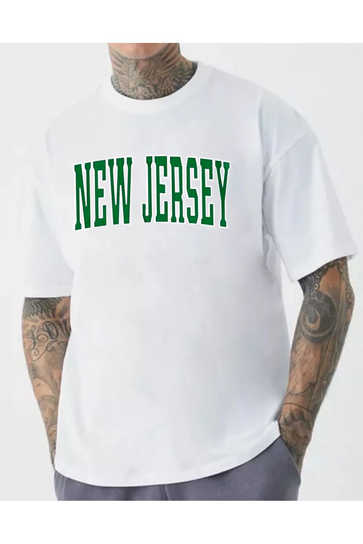memowear Unisex New Jersey Baskılı Rahat Kesim Beyaz T-Shirt
