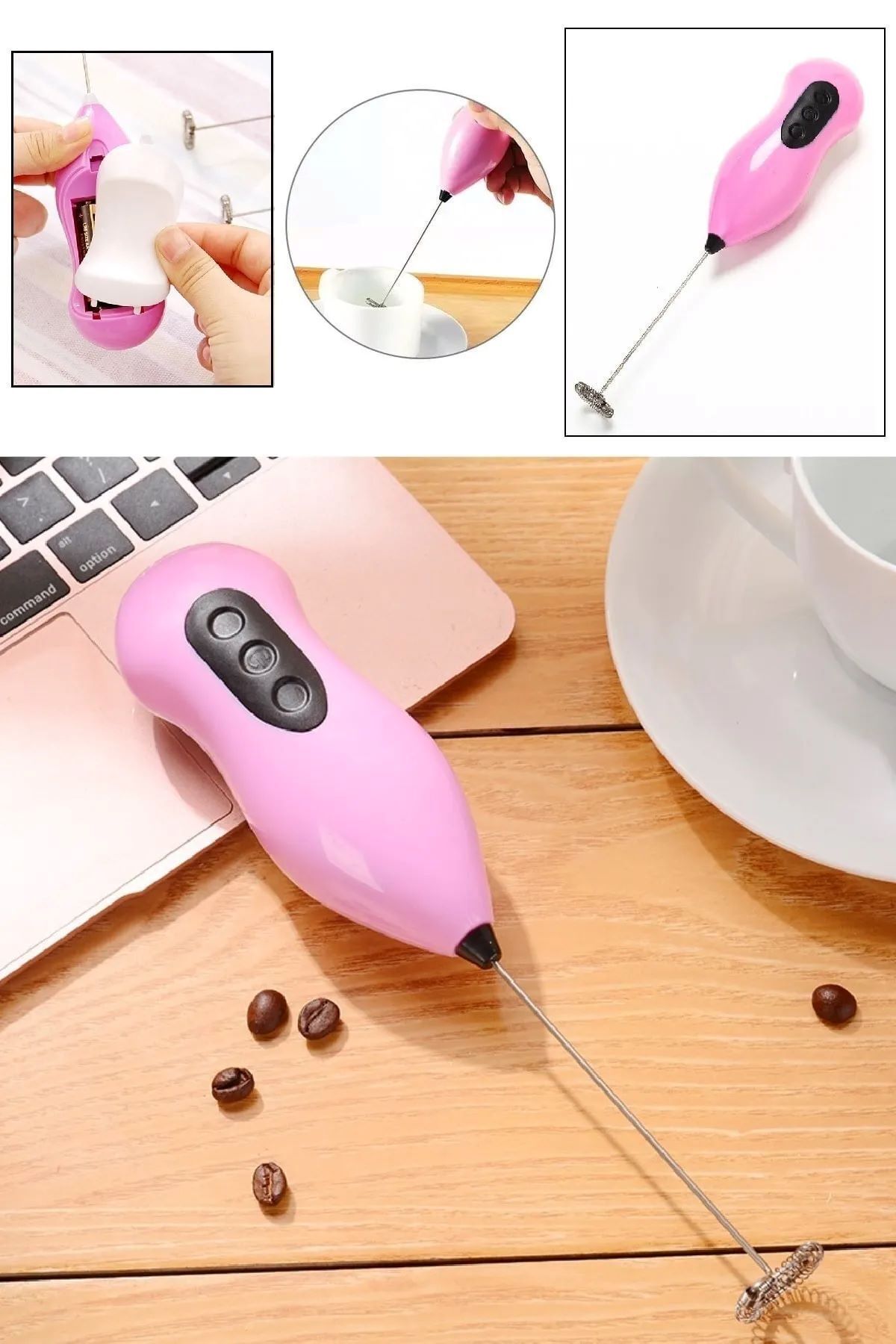 Parland Mini Mixer Kahve Süt Köpürtücü Karıştırıcı Cappucino Mikser Pembe