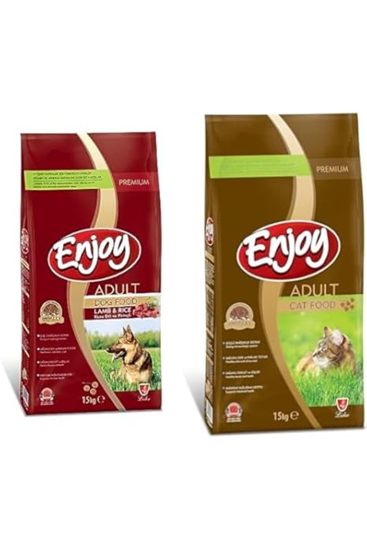Orqinel Enjoy Kuru Köpek Maması, L&R Kuzu Etli ve Pirinçli, Yetişkin 20/9, 15 Kg ve Enjoy Kuru Kedi Maması,