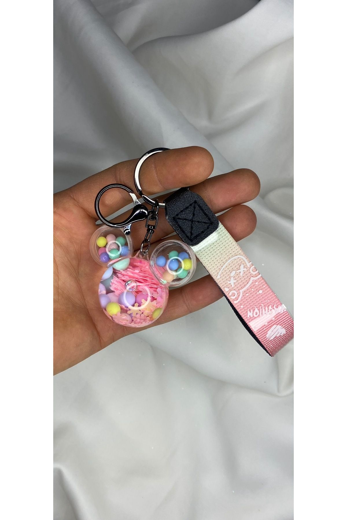 nss sky rock Minnie Mouse Sıvı Dolu Boncuk Ve Süs Detaylı Anahtarlık Ve Çanta Aksesuarı