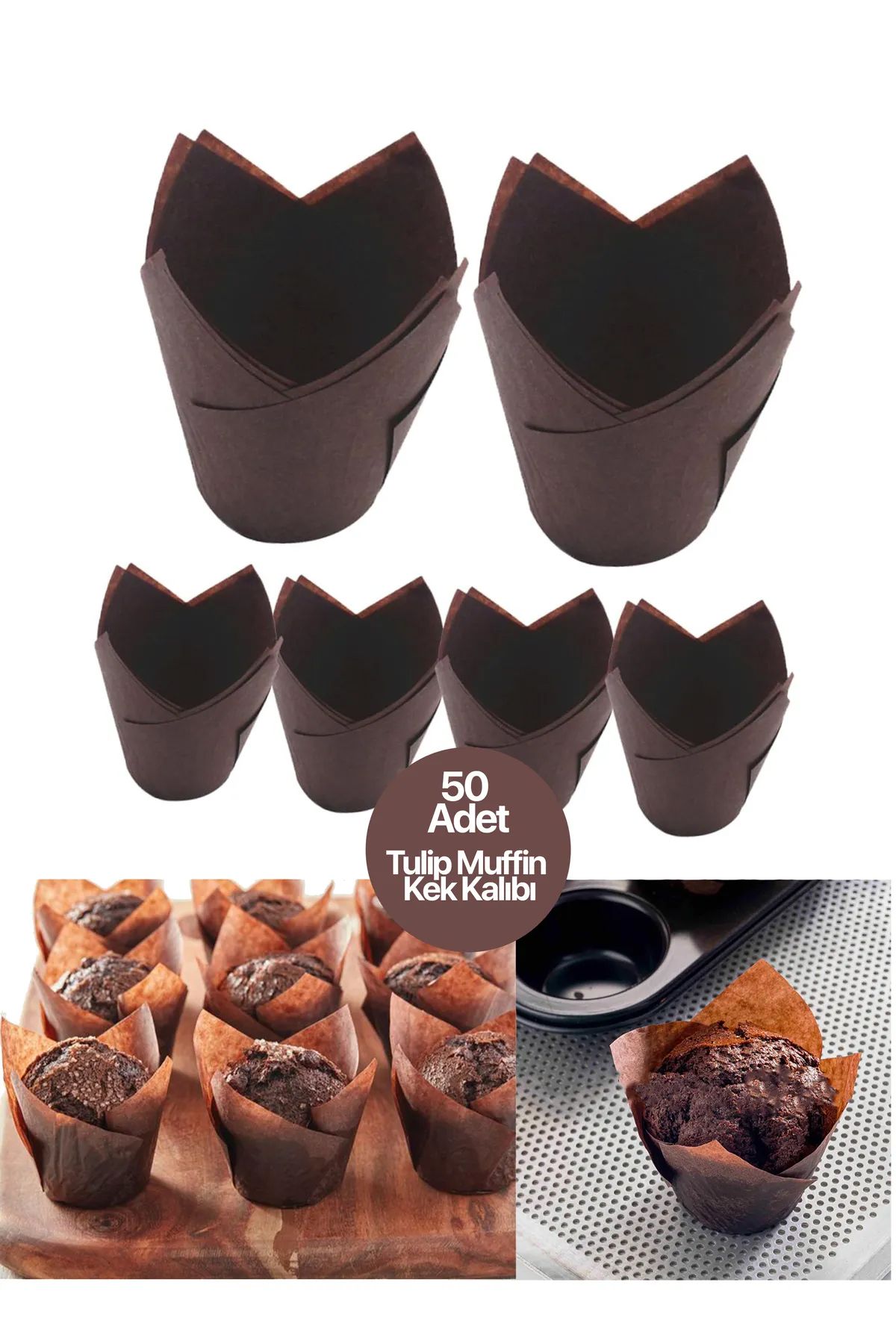 abnturk 50 adet Kağıt Muffin Kek Kapsülü ince Tulip Kapsül Cupcake Kalıbı