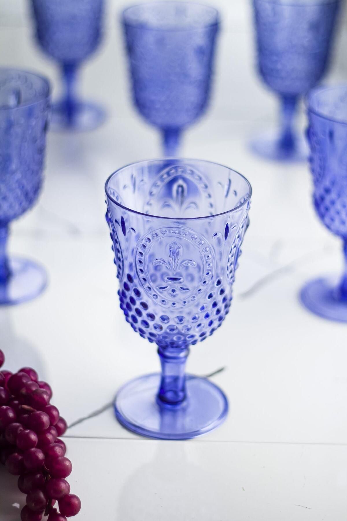 Shop58 Akrilik Mavi Tekli Kadeh & Su Meşrubat Kahve Yanı Bardağı 450 ml ( Cam Değildir )