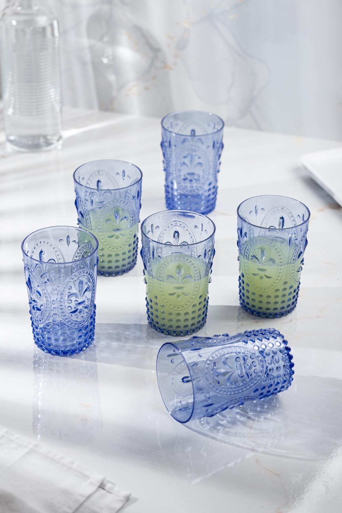 Shop58 Akrilik Mavi 6'lı Kısa Bardak & Su Meşrubat Kahve Yanı Bardağı 400 ml ( Cam Değildir )