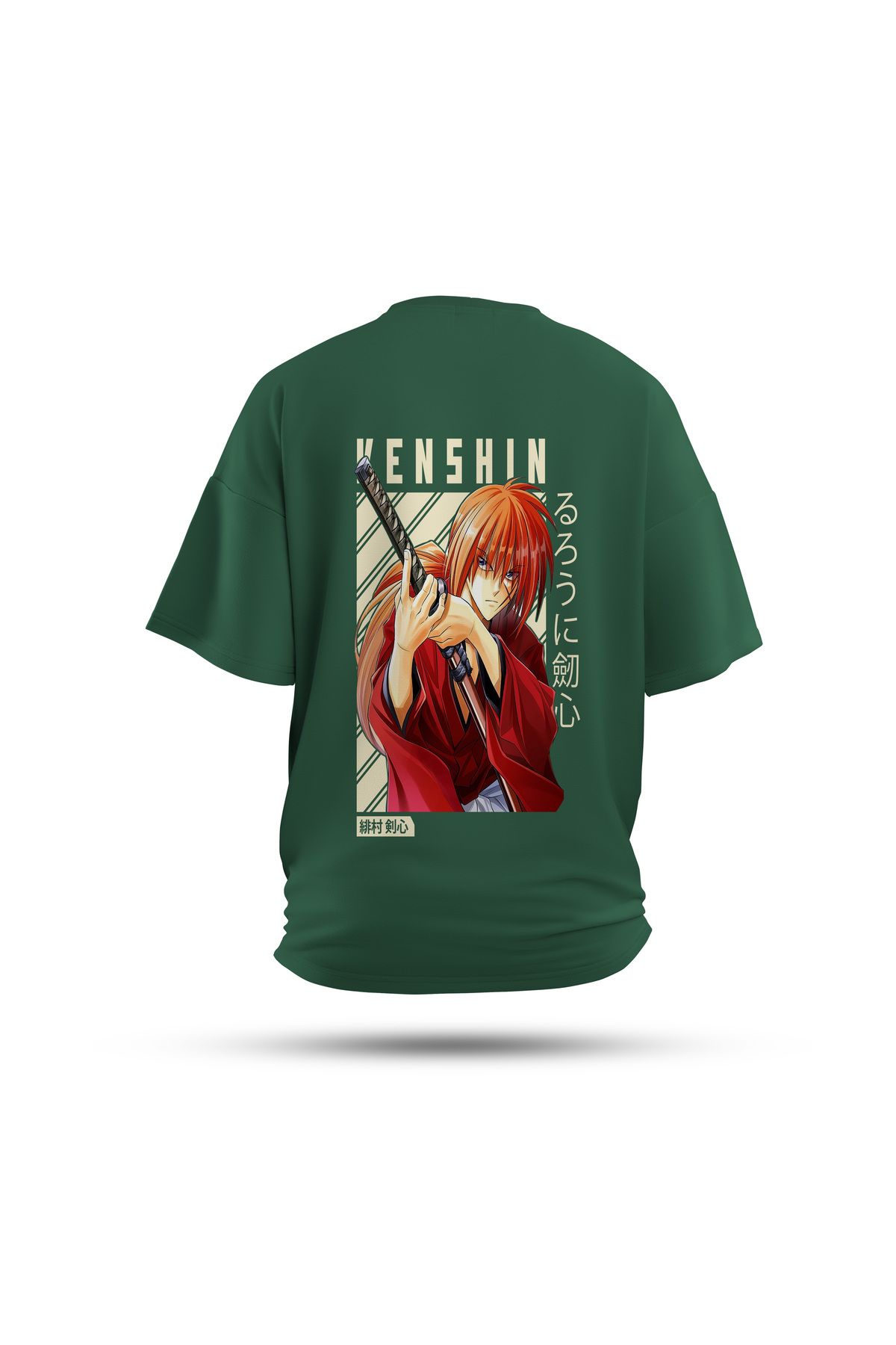 Zestia Unisex T-Shirt, Samurai X Anime Sırt Baskılı, Regular, %100 Pamuk, Yeşil T-Shirt No: 00140