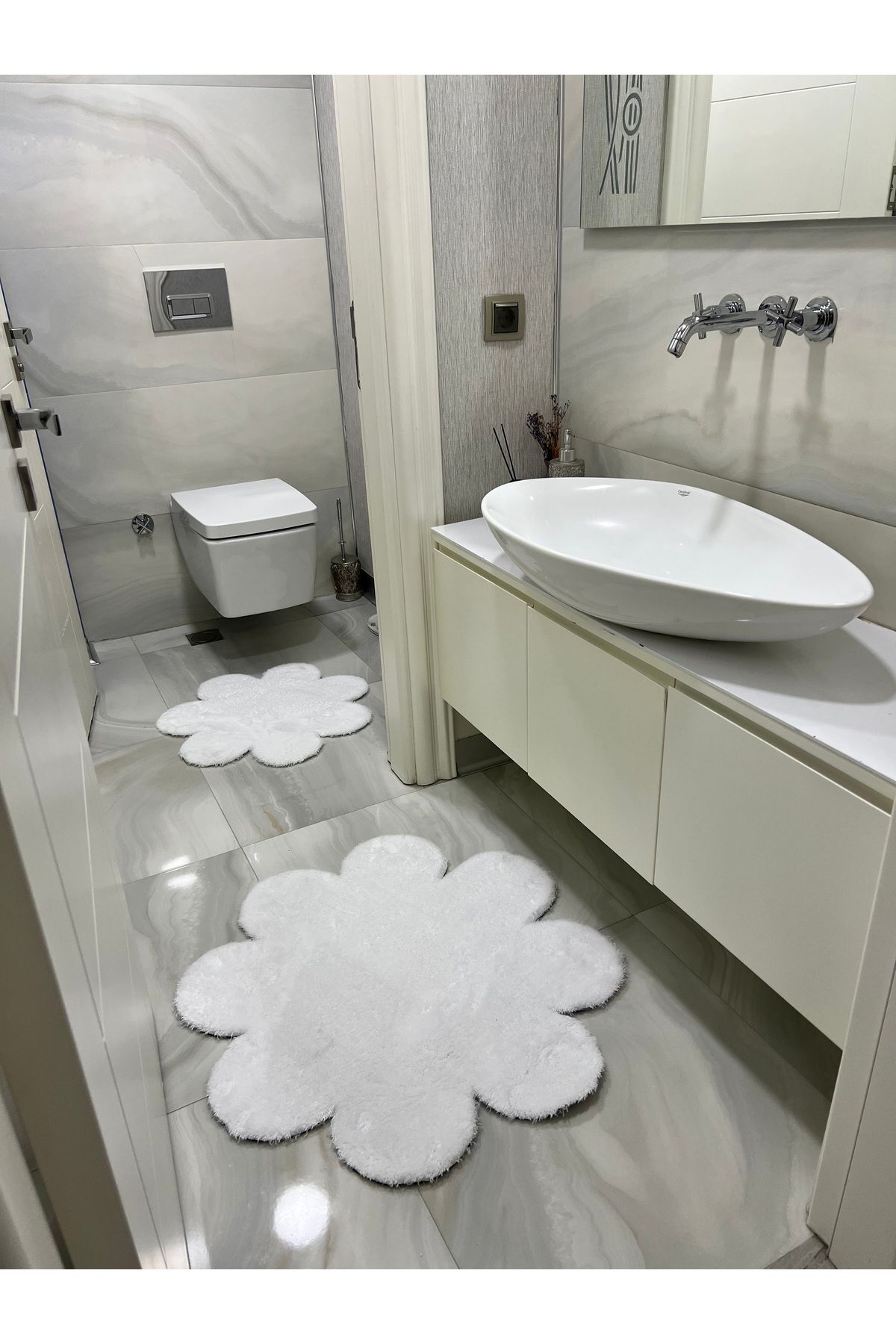 Halı İstasyonu 2'li Banyo Paspas Halısı Peluş Halı Klozet Takımı 60x60(papatya) Ve 80x80(papatya)