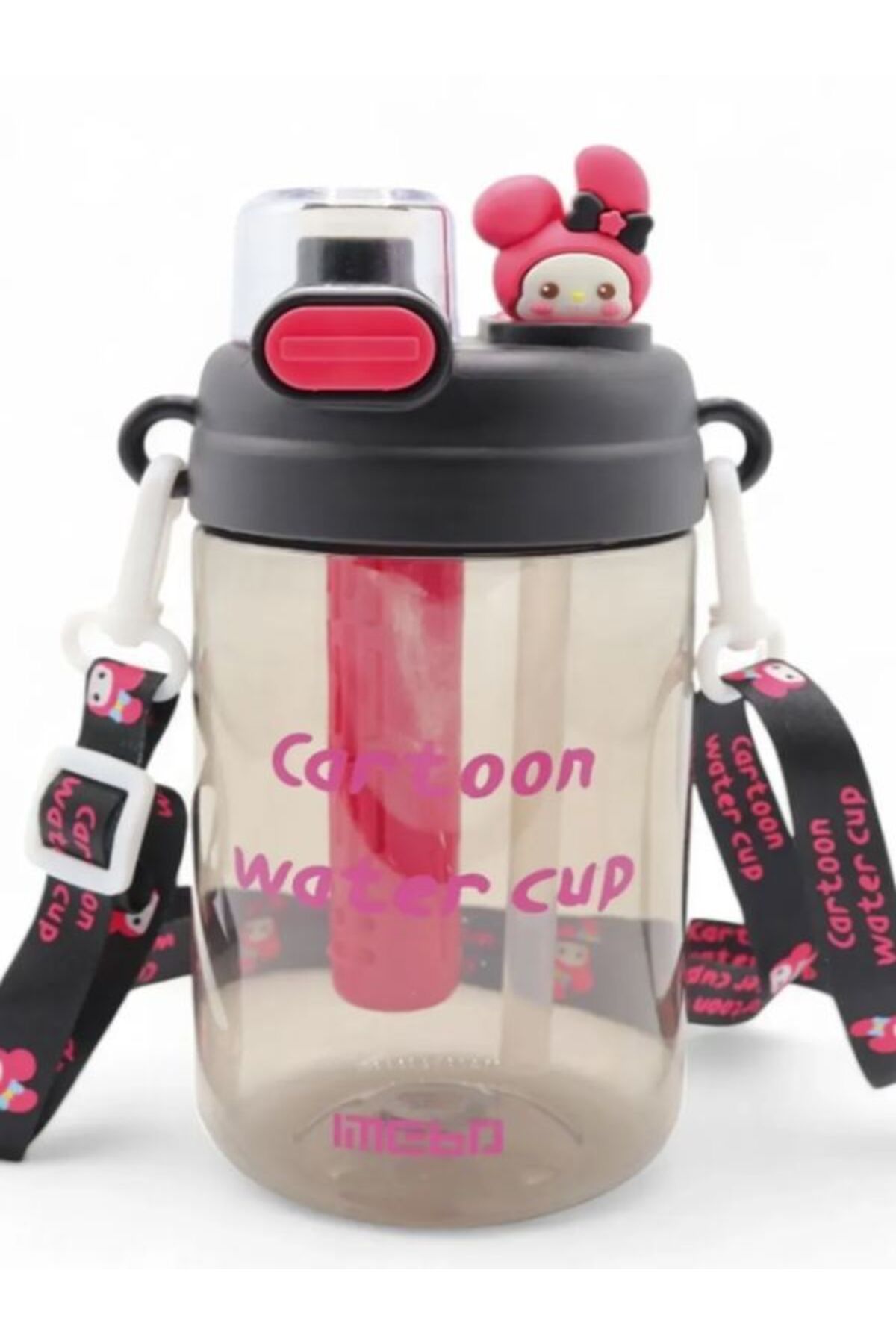 EyER Shoping Kuromi Çizgifilm Karakterli Çocuk Suluğu - Askılı Çift Kapaklı Kuromi Figürlü Pipetli Matara 750ml P