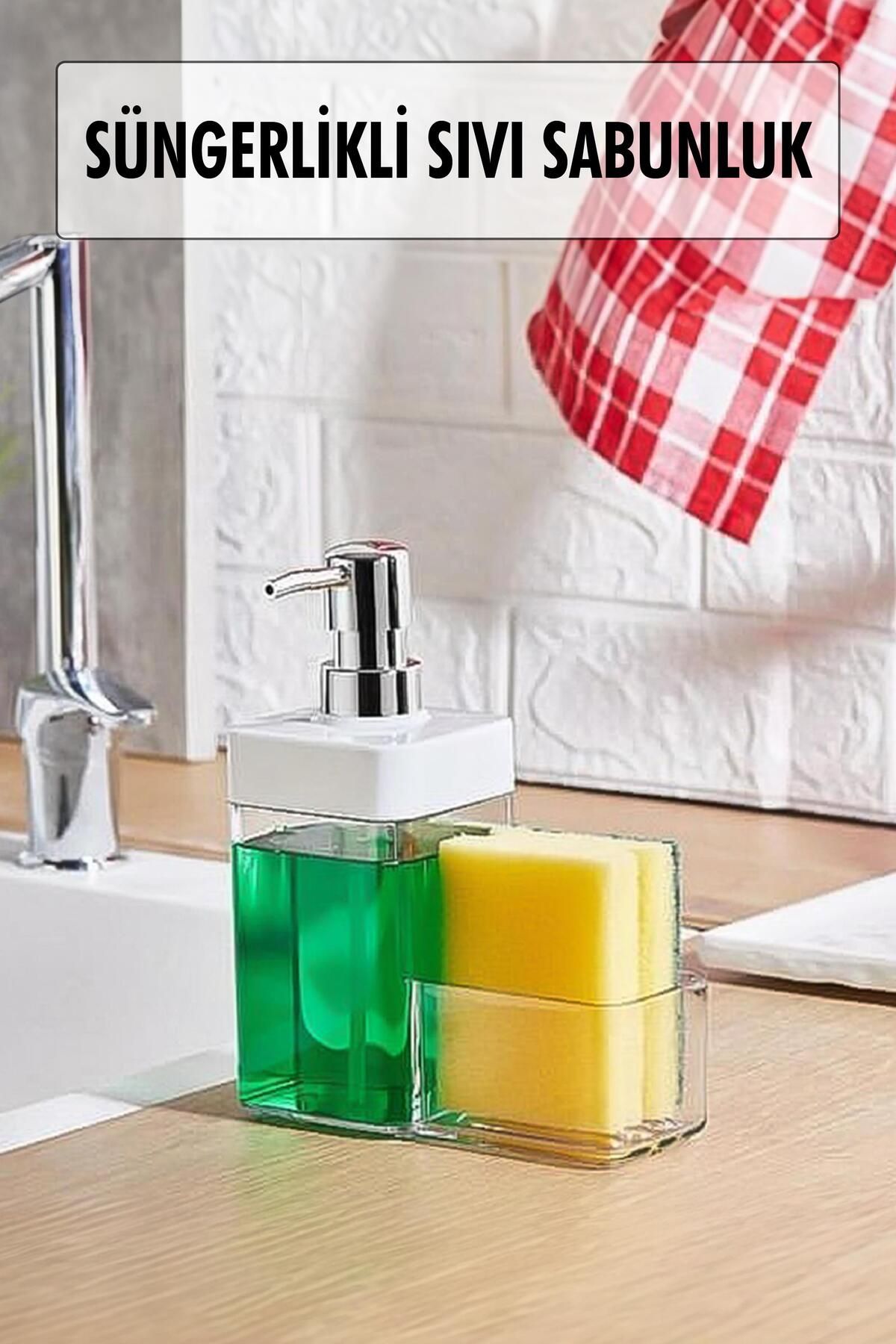 Shop58 Beyaz Renkli Sıvı Sabunluk Süngerlik Hazneli 450 ml