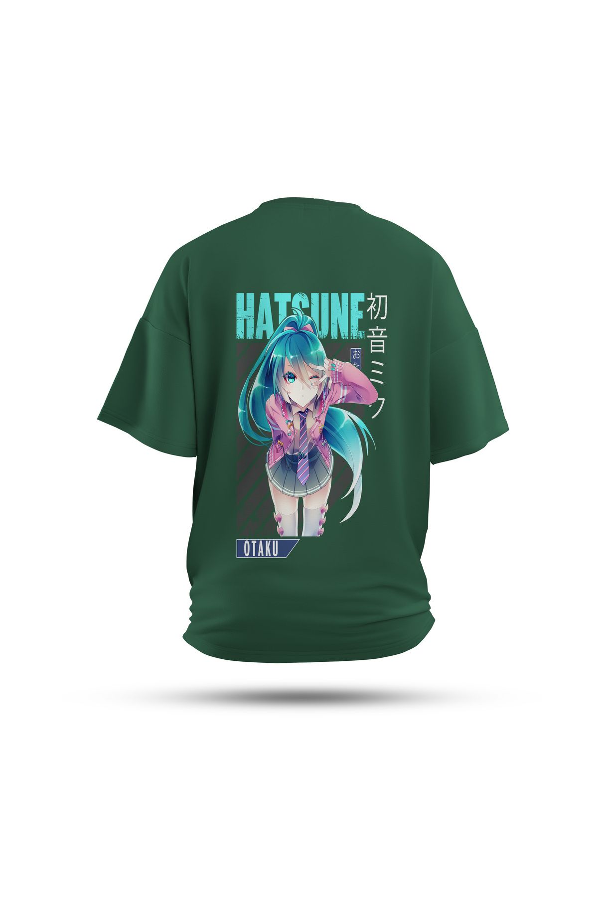 Zestia Unisex T-Shirt, Miku Hatsune Anime Sırt Baskılı, Regular, %100 Pamuk, Yeşil T-Shirt No: 00170