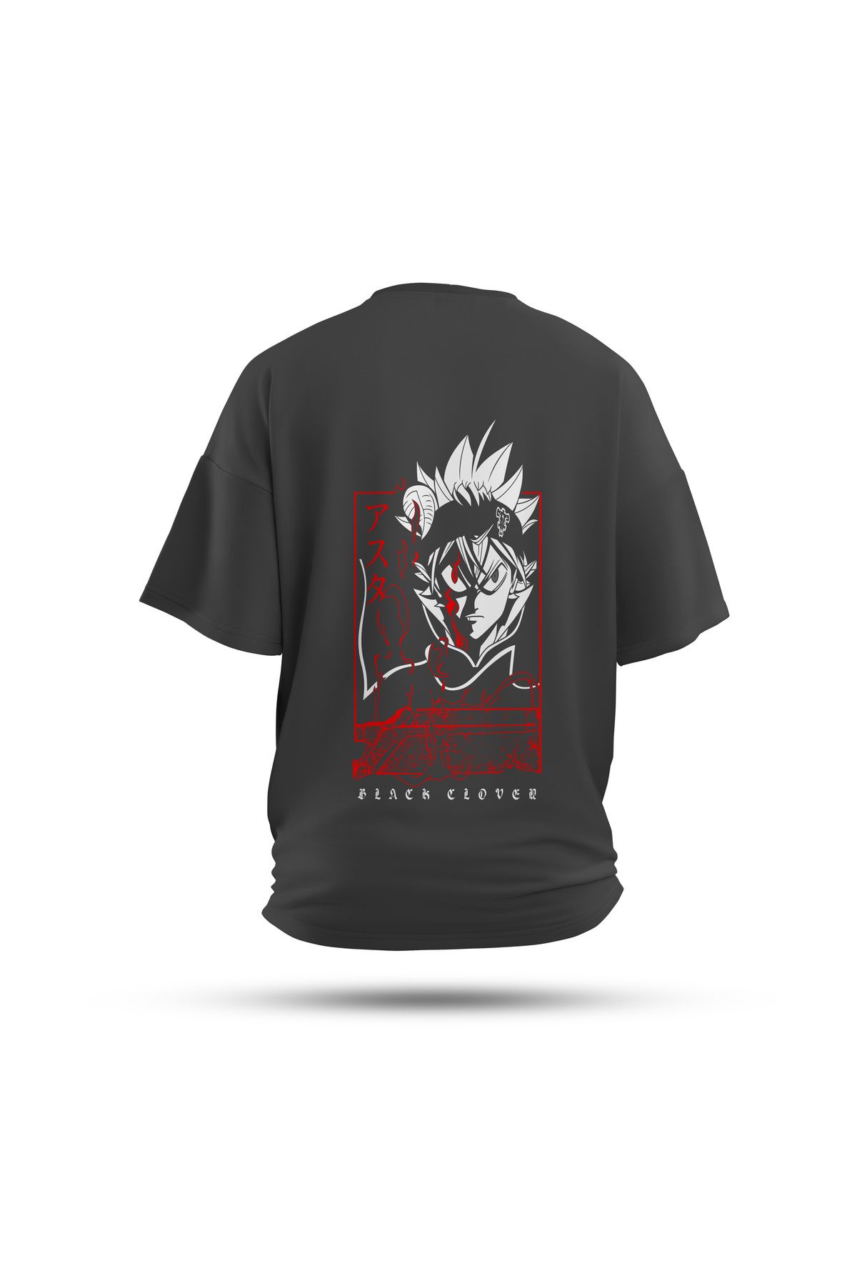 Zestia Unisex T-Shirt, Black Clower Asta Anime Sırt Baskılı,Regular, %100 Pamuk, Antrasit T-Shirt No: 00162