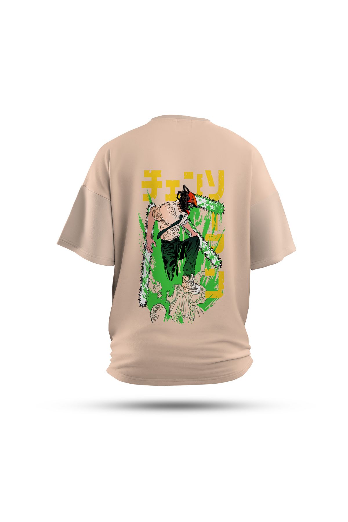 Zestia Unisex T-Shirt, Chainsaw Anime Sırt Baskılı, Regular, %100 Pamuk, Krem T-Shirt No: 00174