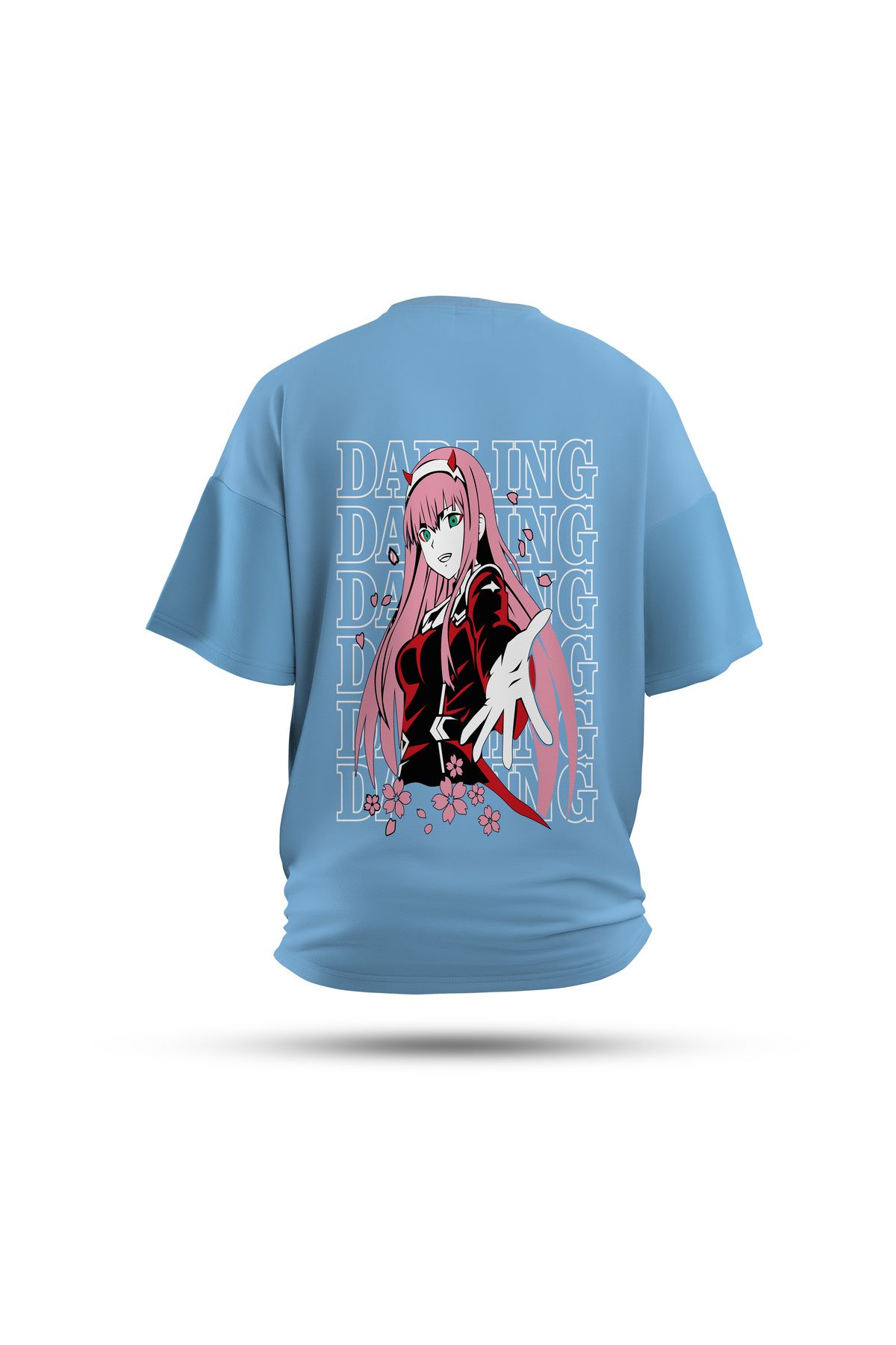 Zestia Unisex T-Shirt, Darling Zero Two Anime Sırt Baskılı, Regular, %100 Pamuk, Mavi T-Shirt No: 00177