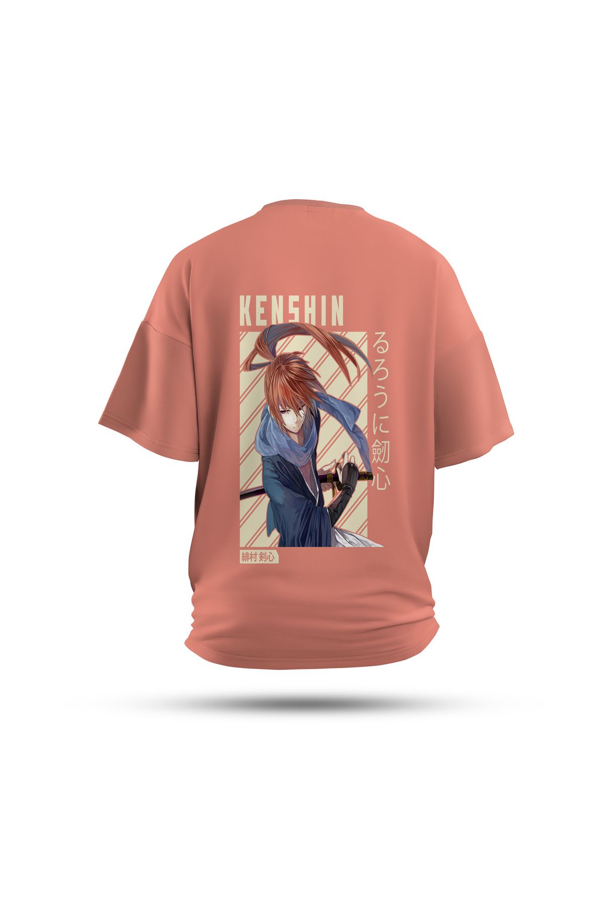Zestia Unisex T-Shirt, Samurai X Anime Sırt Baskılı, Regular, %100 Pamuk, Somon T-Shirt No: 00141