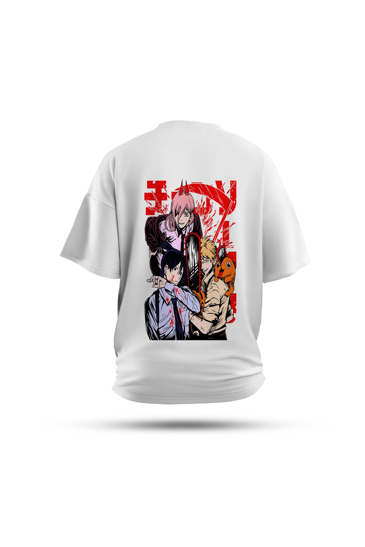 Zestia Unisex T-Shirt, Chainsaw Anime Sırt Baskılı, Regular, %100 Pamuk, Beyaz T-Shirt No: 00164