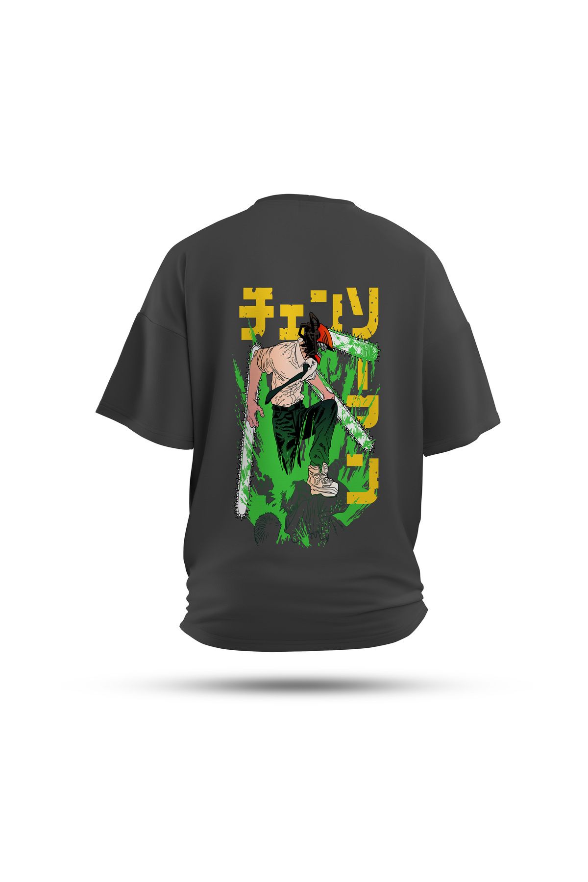 Zestia Unisex T-Shirt, Chainsaw Anime Sırt Baskılı, Regular, %100 Pamuk, Antrasit T-Shirt No: 00174