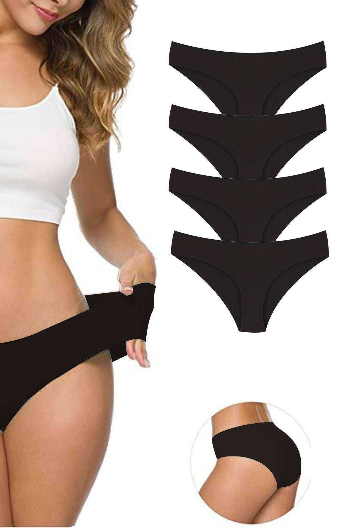 Shop58 4 Adet Kadın Dikişsiz Lazer Kesim Esnek İz yapmayan Külot Siyah