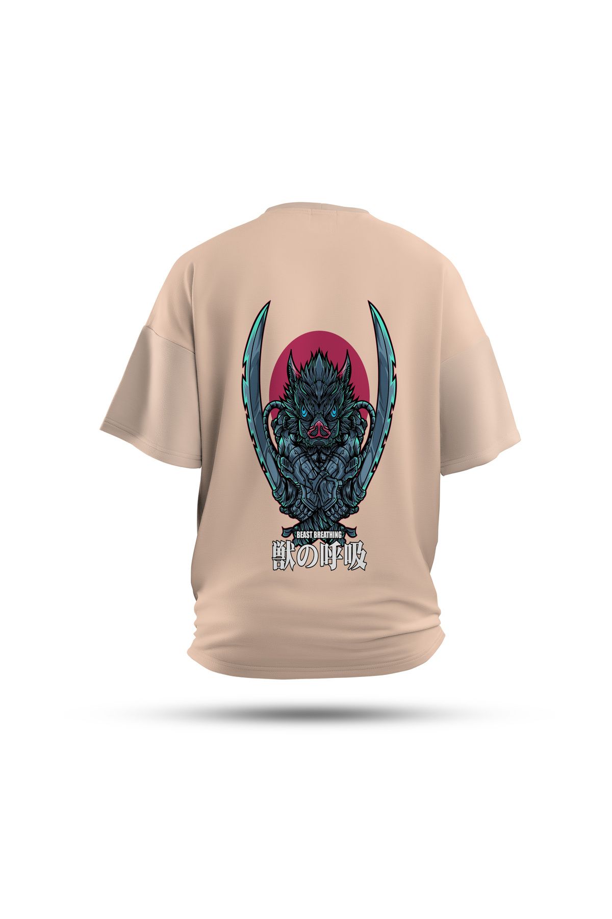Zestia Unisex T-Shirt, Demon Slayer Anime Sırt Baskılı, Regular, %100 Pamuk, Krem T-Shirt No: 00171