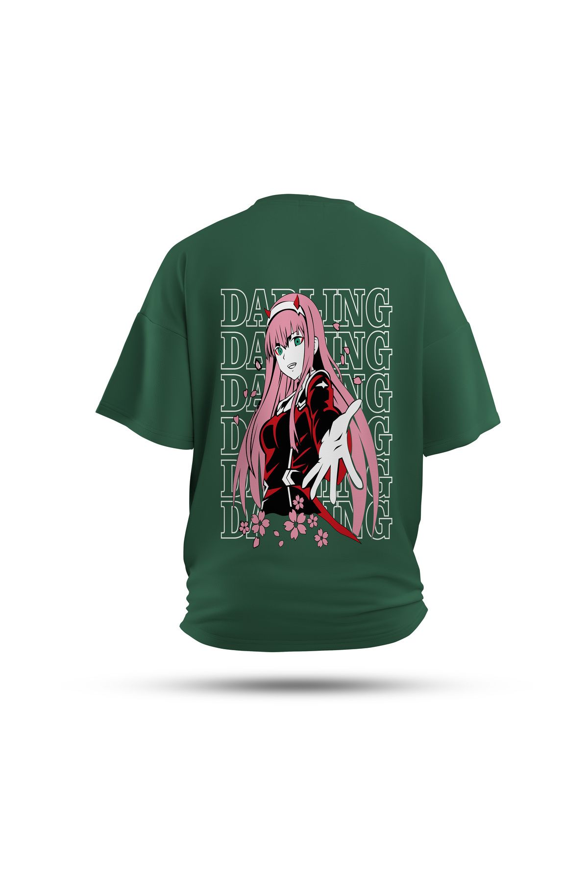 Zestia Unisex T-Shirt, Darling Zero Two Anime Sırt Baskılı, Regular, %100 Pamuk, Yeşil T-Shirt No: 00177