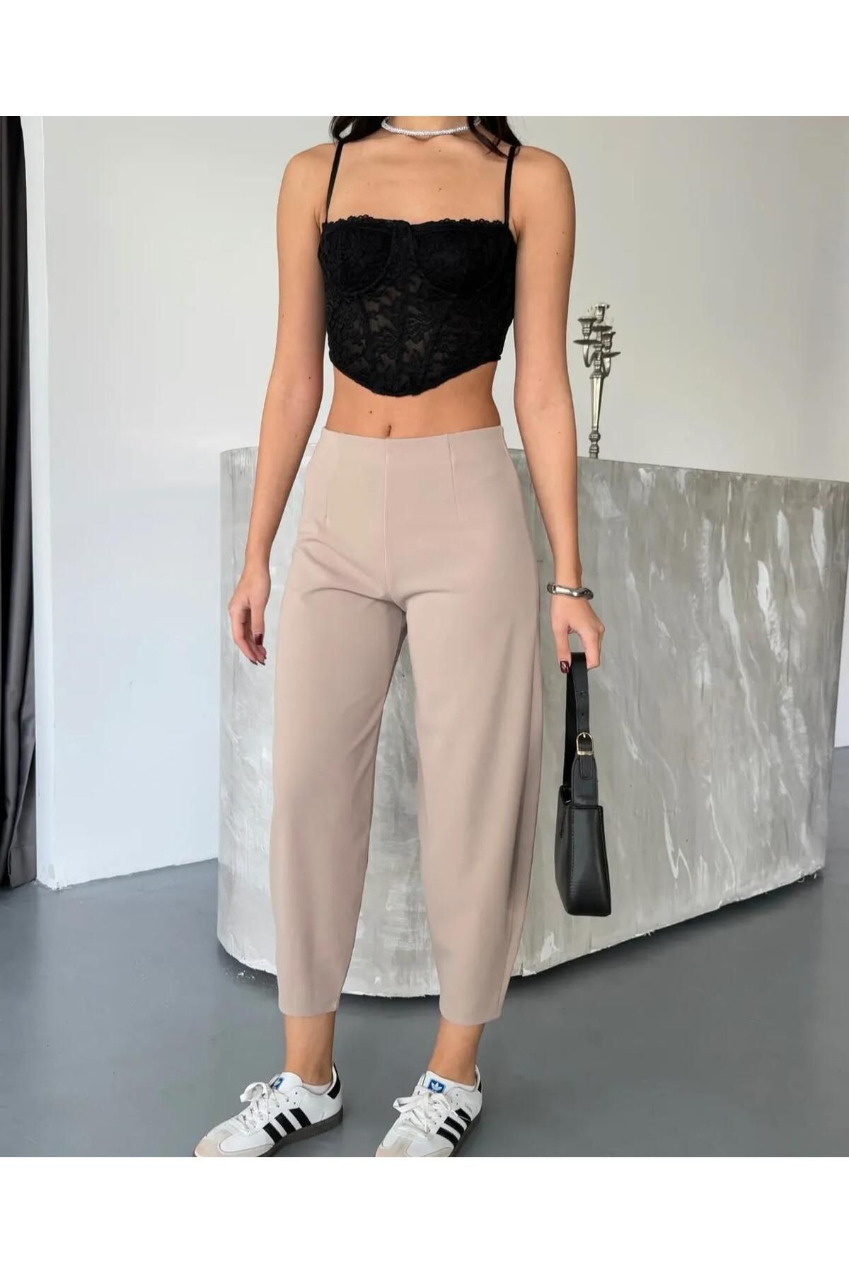 Wearflawless Kadın Scuba Crep Kumaş Beli Lastikli Şalvar Model Balon Pantolon