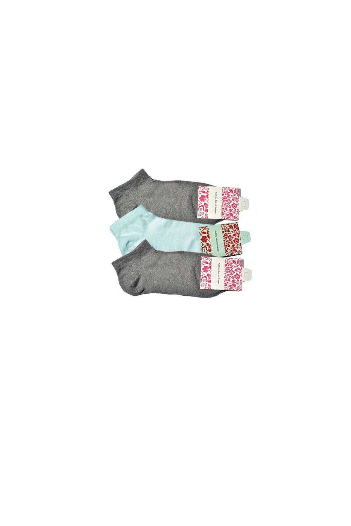 Shop58 Gri ve Beyaz Kadın Bilek Çorap 3 çift
