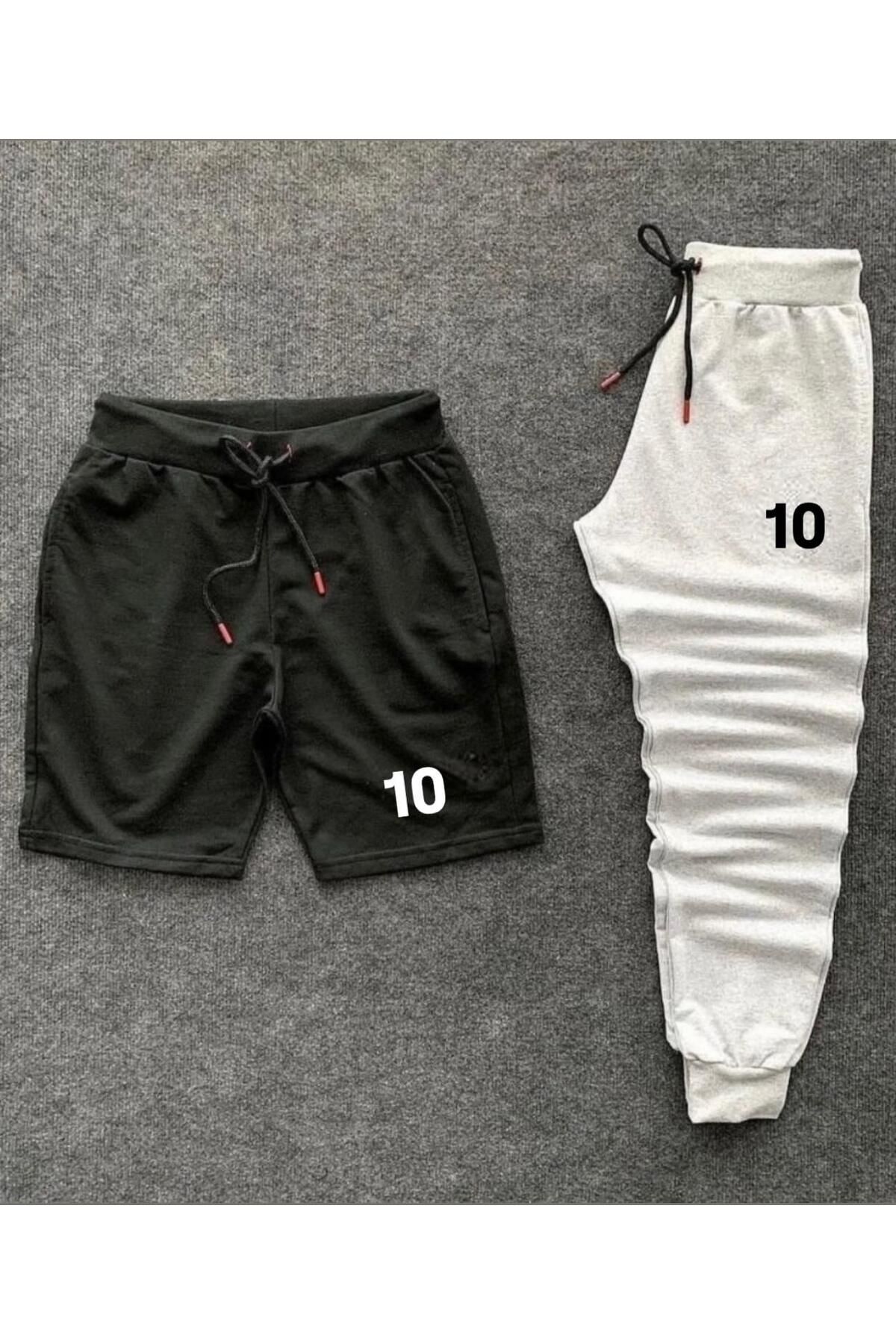 woonkey UNISEX SİYAH VE GRİ BASKILI BEL LASTİKLİ EŞOFMAN ŞORT 2 'Lİ TAKIM