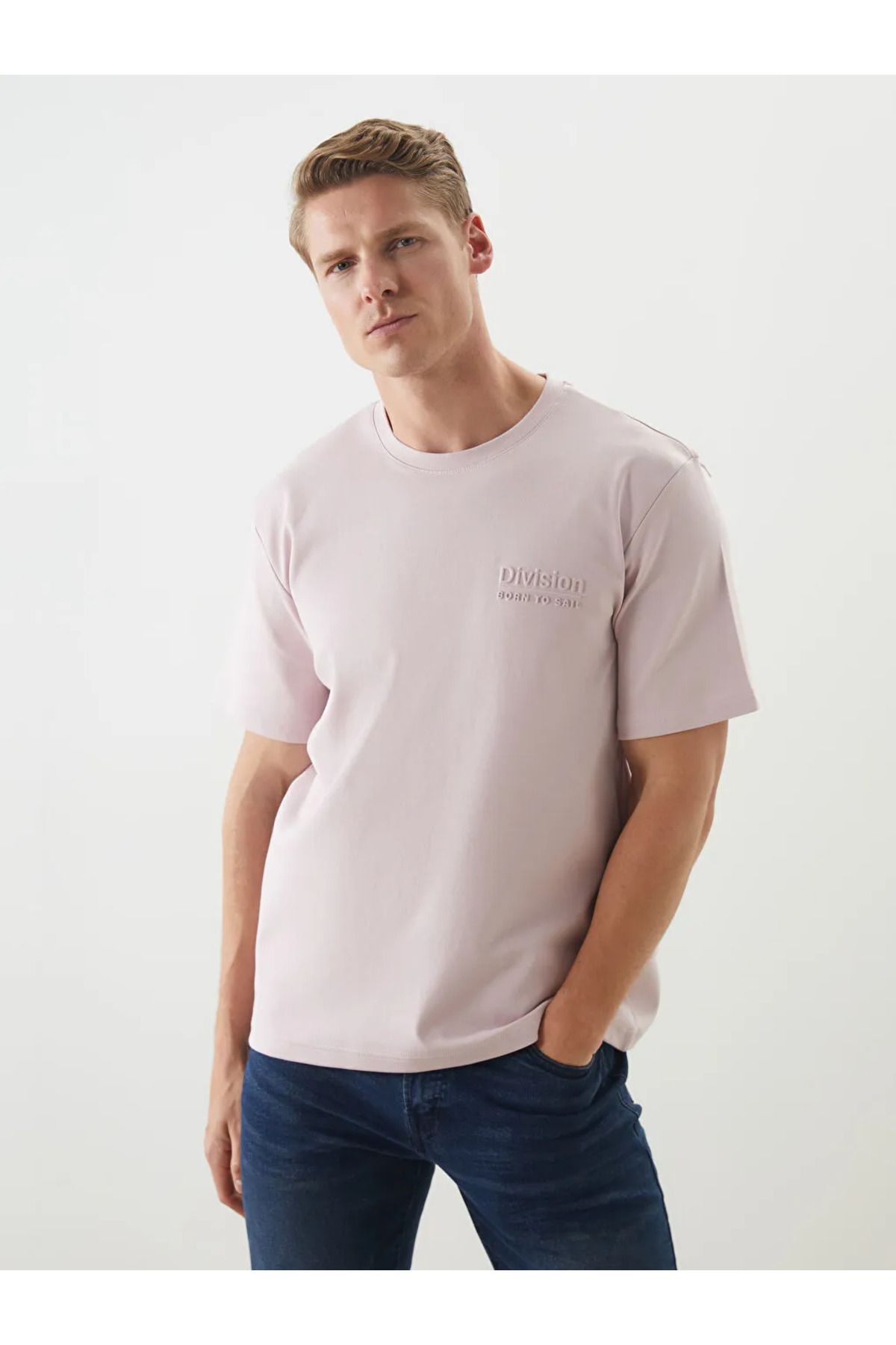LC Waikiki LCWAIKIKI Classic Pembe Bisiklet Yaka Baskılı Erkek Tişört