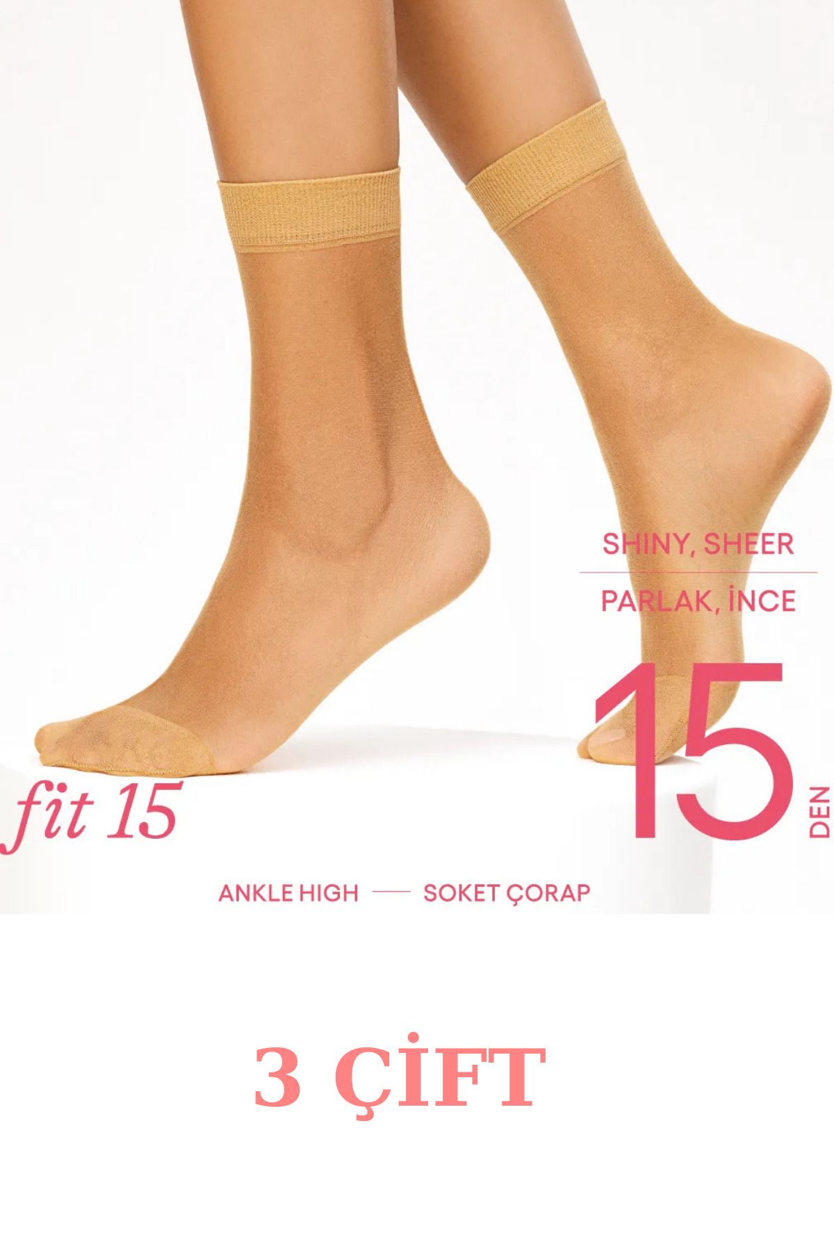 PJ & Me Fit 15 Ten Rengi Parlak İnce 3'Lü Kadın Soket Çorap