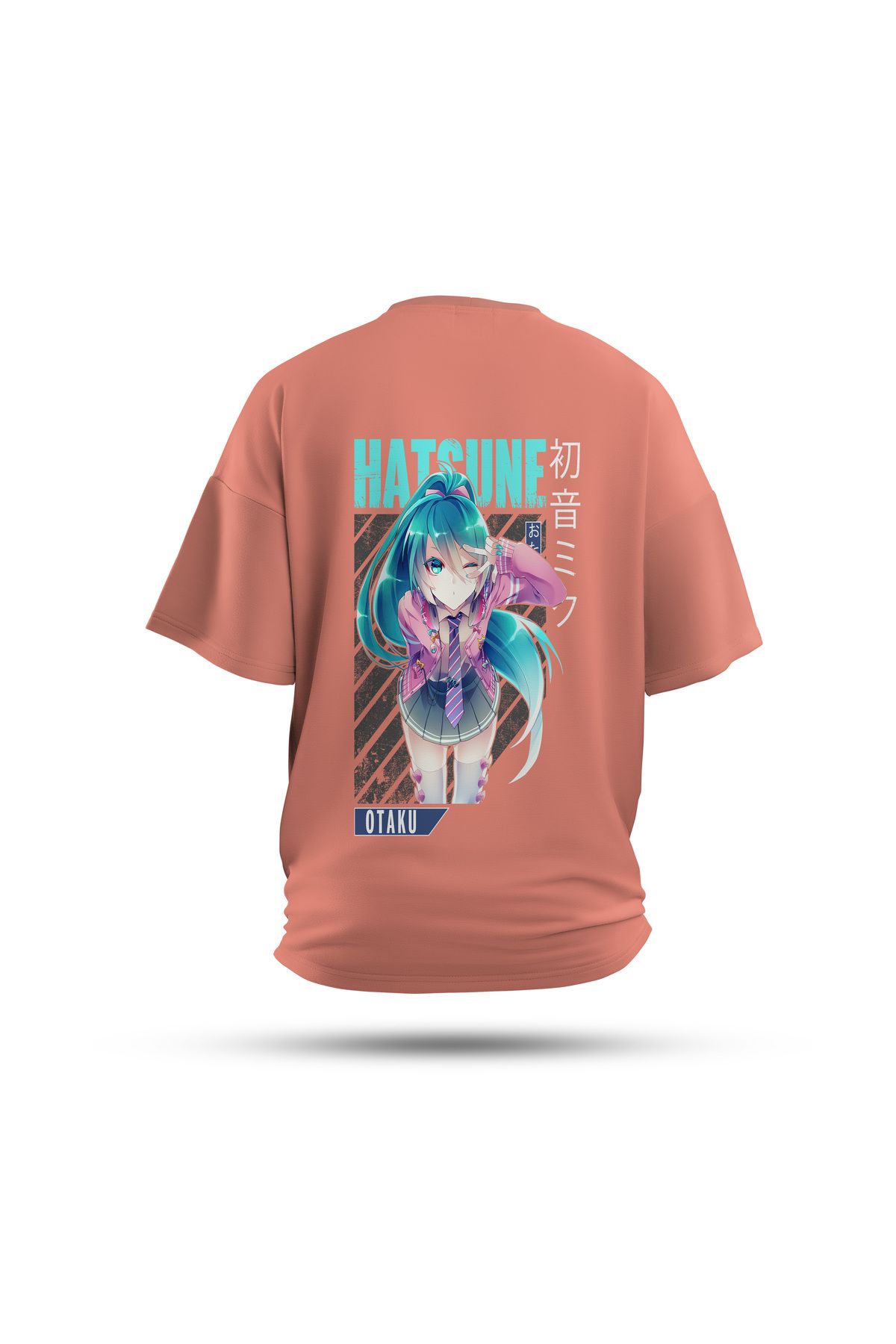 Zestia Unisex T-Shirt, Miku Hatsune Anime Sırt Baskılı, Regular, %100 Pamuk, Somon T-Shirt No: 00170