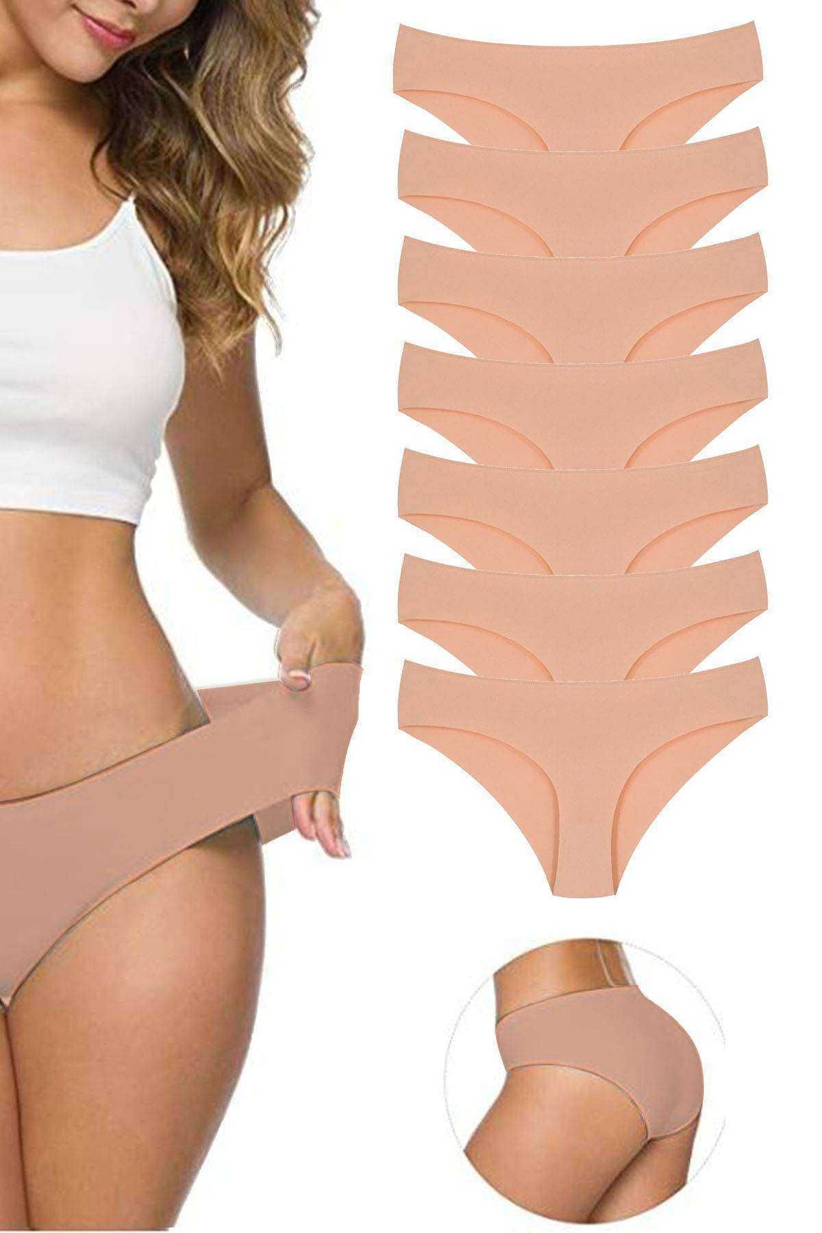 Shop58 7 Adet Kadın Dikişsiz Lazer Kesim Esnek İz yapmayan Külot Ten