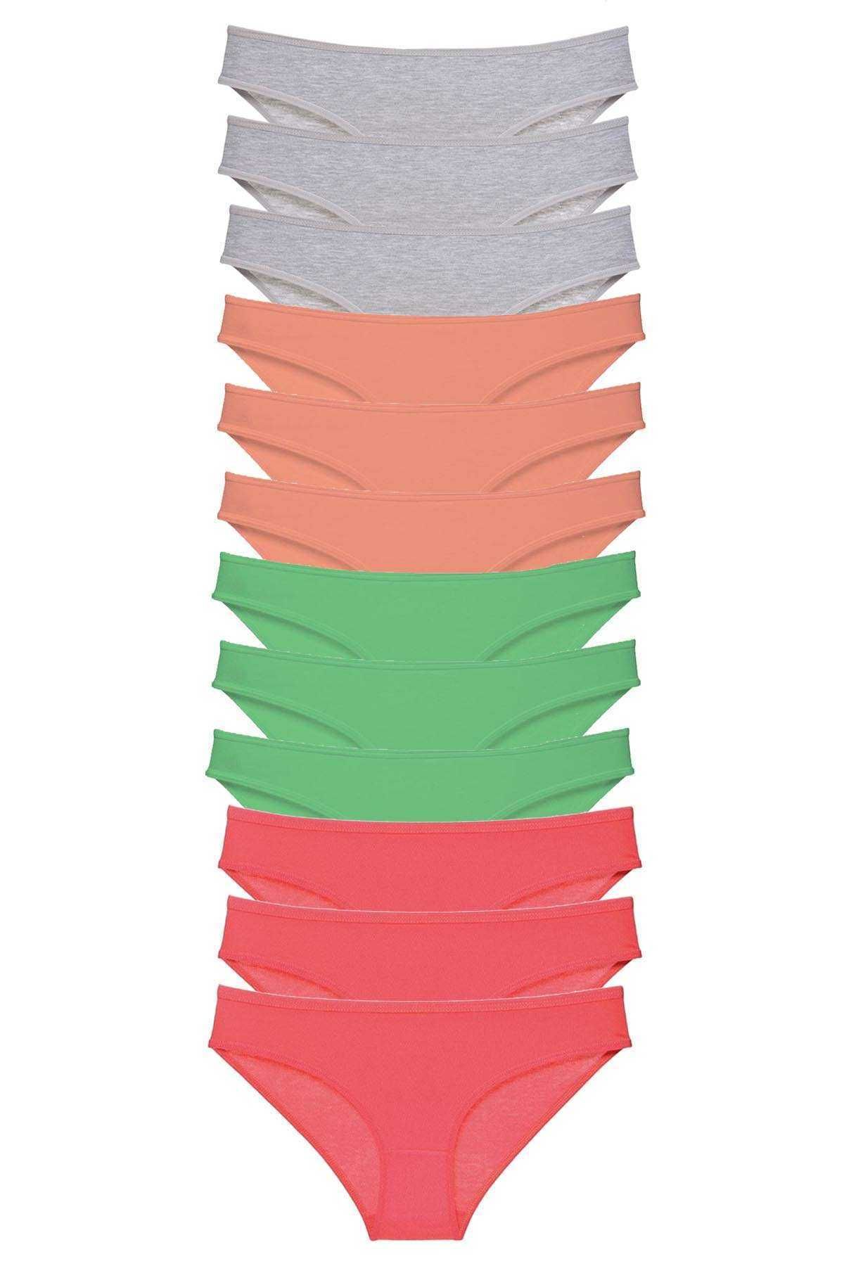 Shop58 12 adet Süper Eko Set Likralı Kadın Slip Külot Gri Pudra Yeşil Fuşya