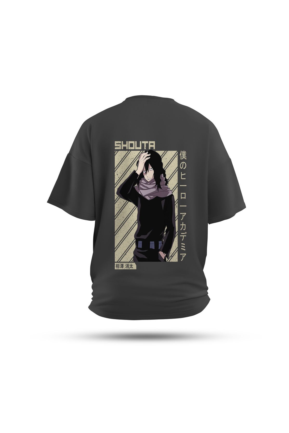 Zestia Unisex T-Shirt, My Hero Academy Anime Sırt Baskılı, Regular, %100 Pamuk, Antrasit T-Shirt No: 00167