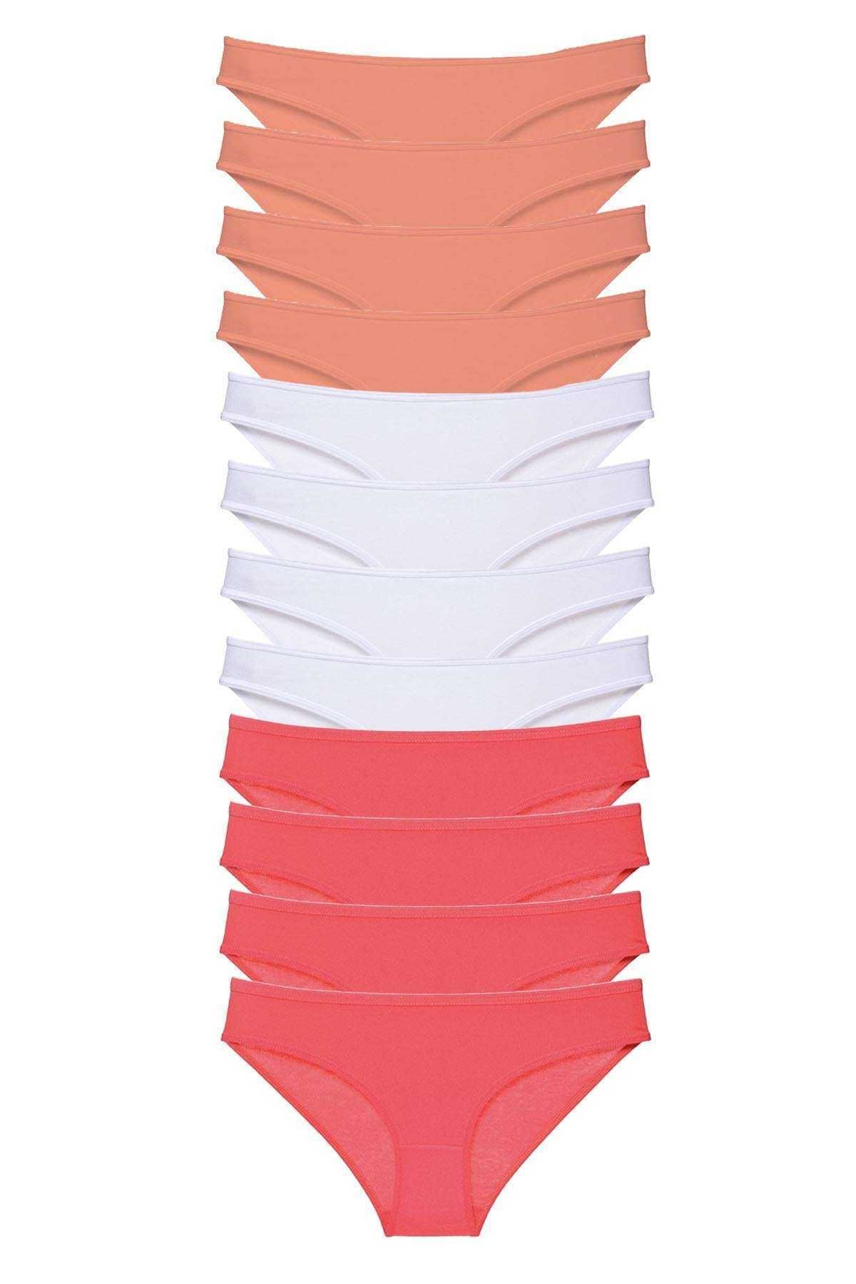 Shop58 12 adet Süper Eko Set Likralı Kadın Slip Külot Pudra Beyaz Fuşya