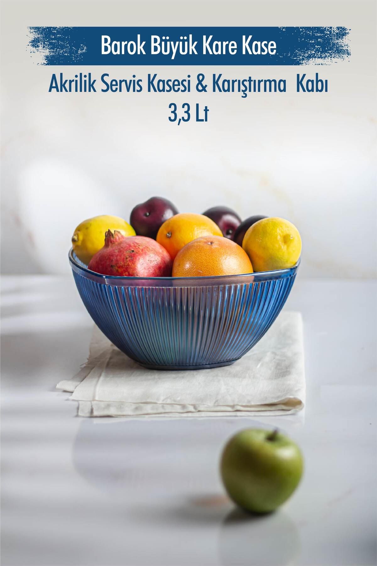 Shop58 Akrilik Barok Lacivert Büyük Kare Meyve & Salata Kasesi & Karıştırma Kabı / 3,3 Lt (CAM DEĞİLDİR)