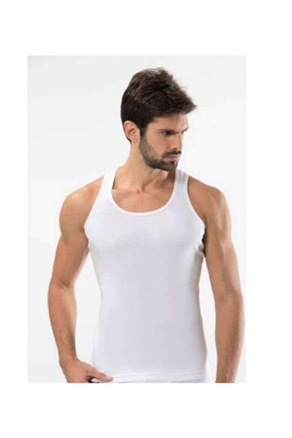 Shop58 3 adet Tutku Ribana Spor Erkek Beyaz Atlet 0118