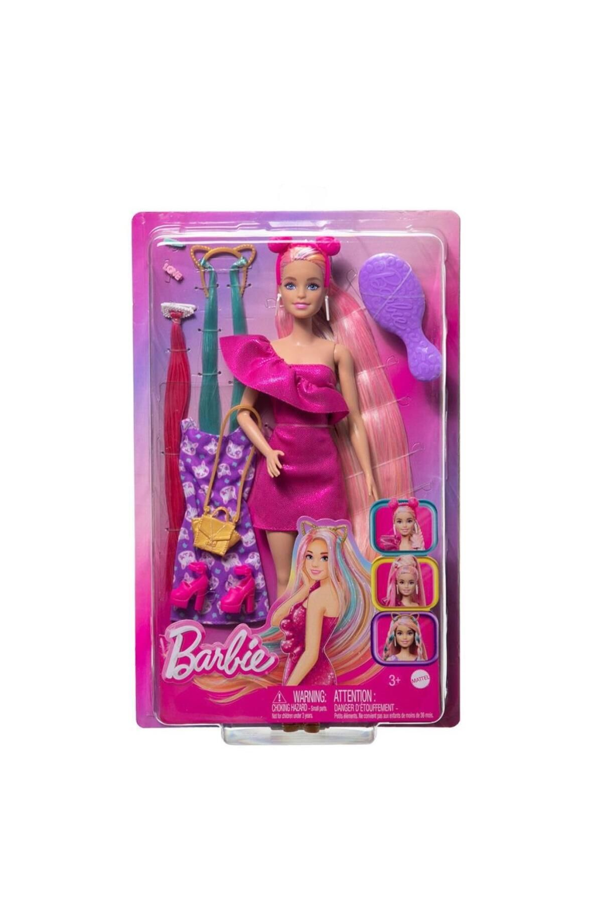 MR RZN STORE JDC85 Bar bie Upuzun Muhteşem Saçlı Bebekler Pembe Saçlı Bebek