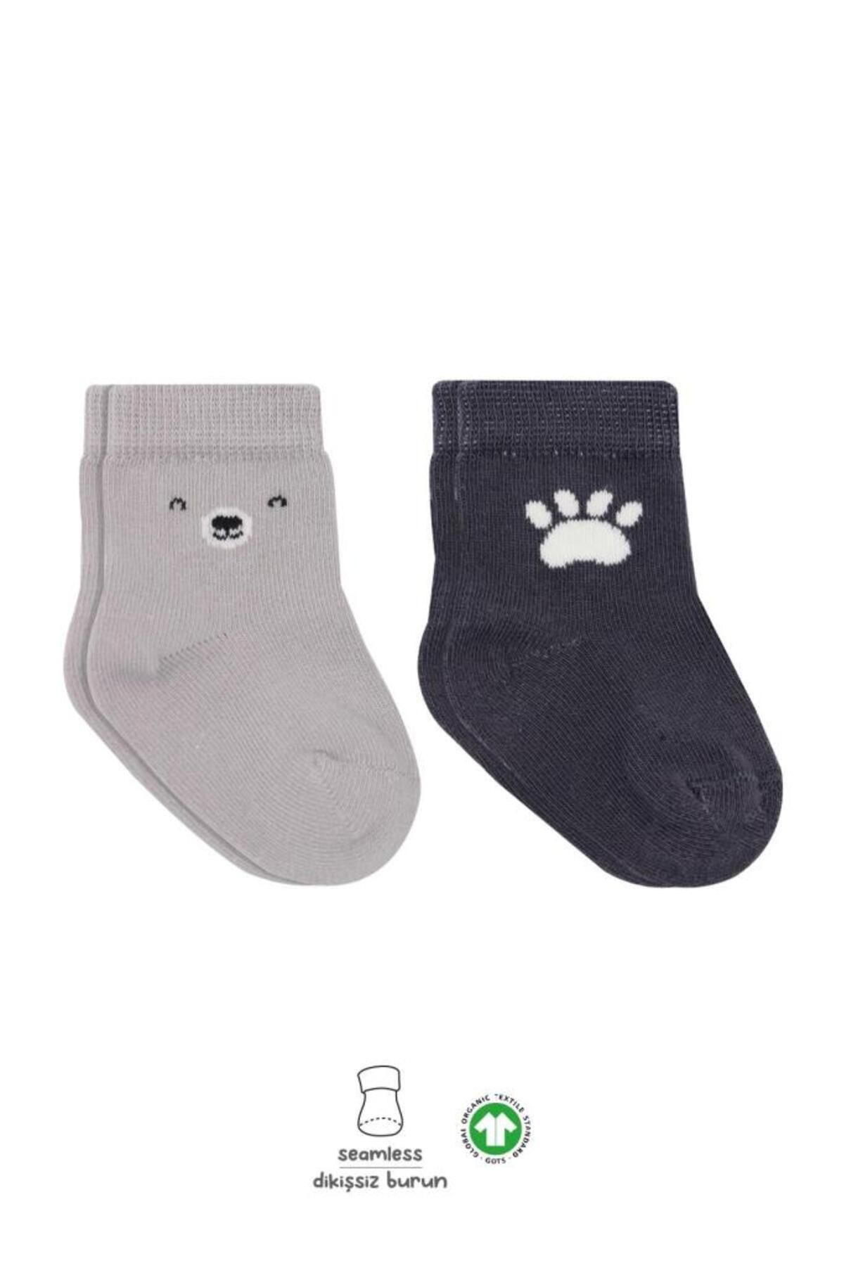 Toptan Bulurum Bistyle Bear Penye Soket Çorap 2'Li BS10116 Gri