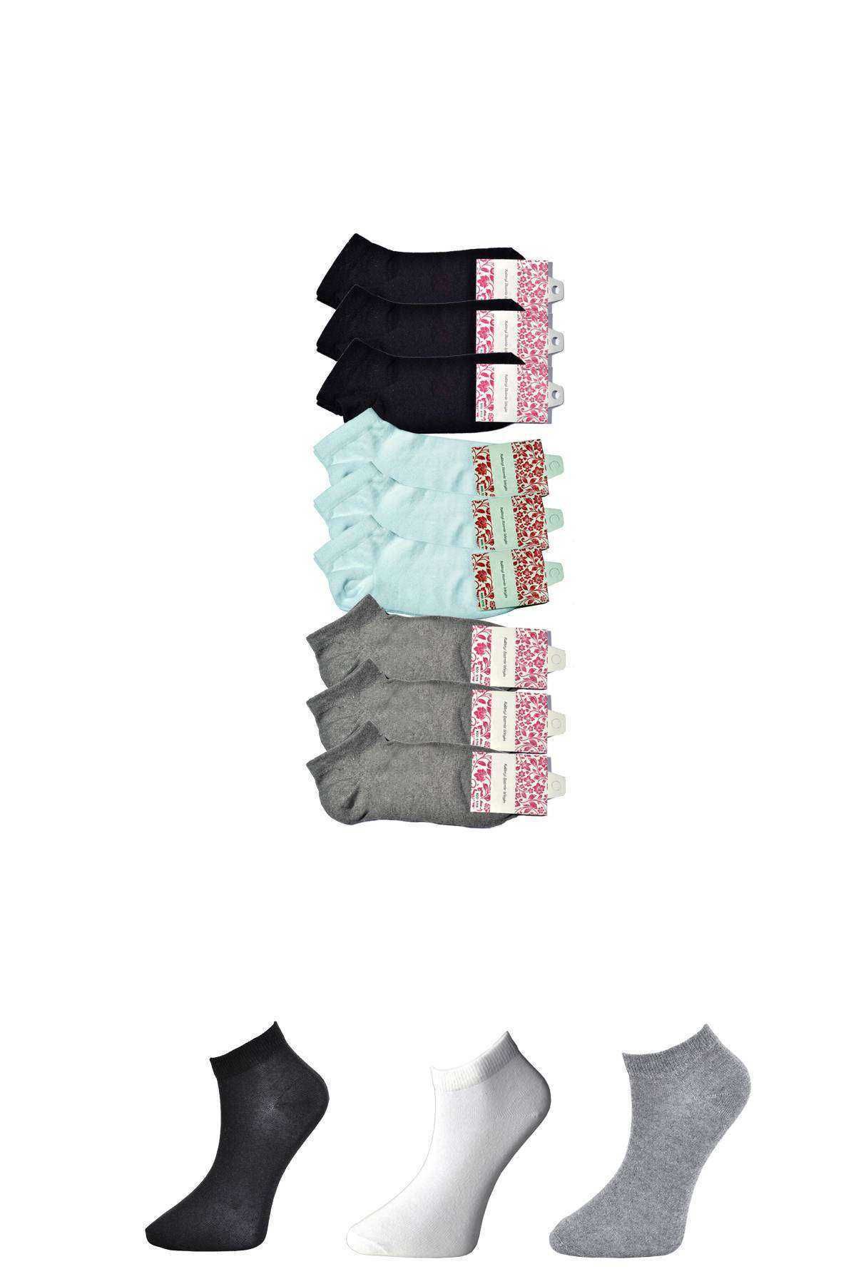 Shop58 Siyah Gri ve Beyaz Kadın Bilek Çorap 9 çift