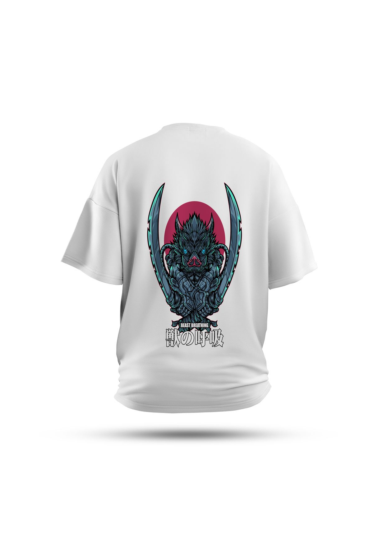 Zestia Unisex T-Shirt, Demon Slayer Anime Sırt Baskılı, Regular, %100 Pamuk, Beyaz T-Shirt No: 00171