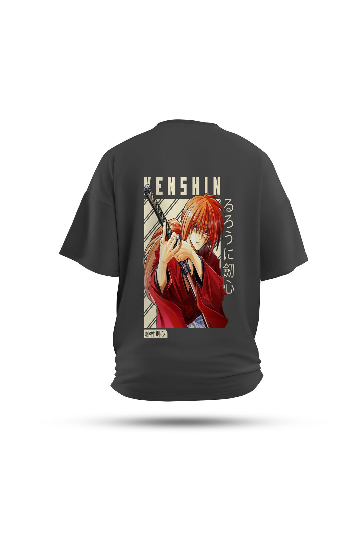 Zestia Unisex T-Shirt, Samurai X Anime Sırt Baskılı, Regular, %100 Pamuk, Antrasit T-Shirt No: 00140