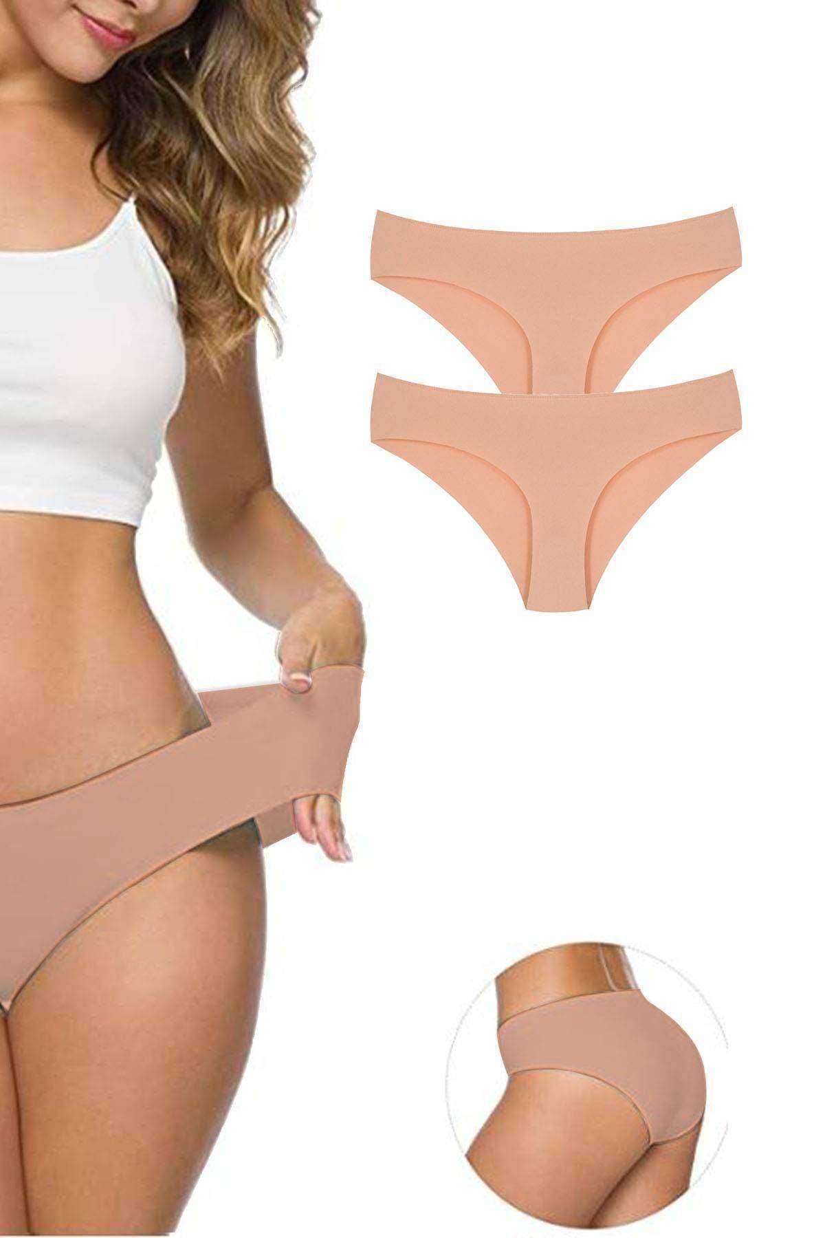 Shop58 2 Adet Kadın Dikişsiz Lazer Kesim Esnek İz yapmayan Külot Ten