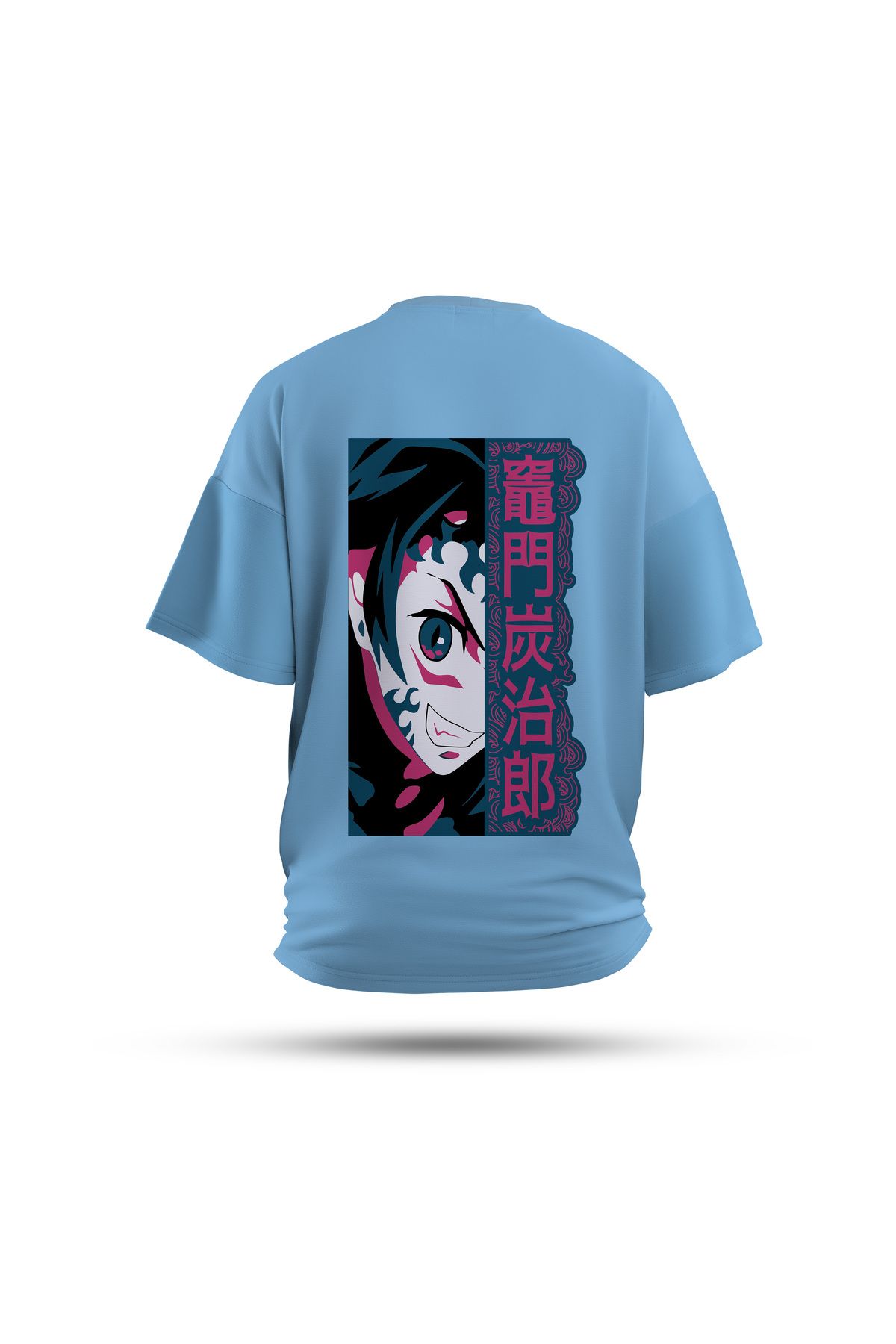 Zestia Unisex T-Shirt, Demon Slayer Anime Sırt Baskılı, Regular, %100 Pamuk, Mavi T-Shirt No: 00166